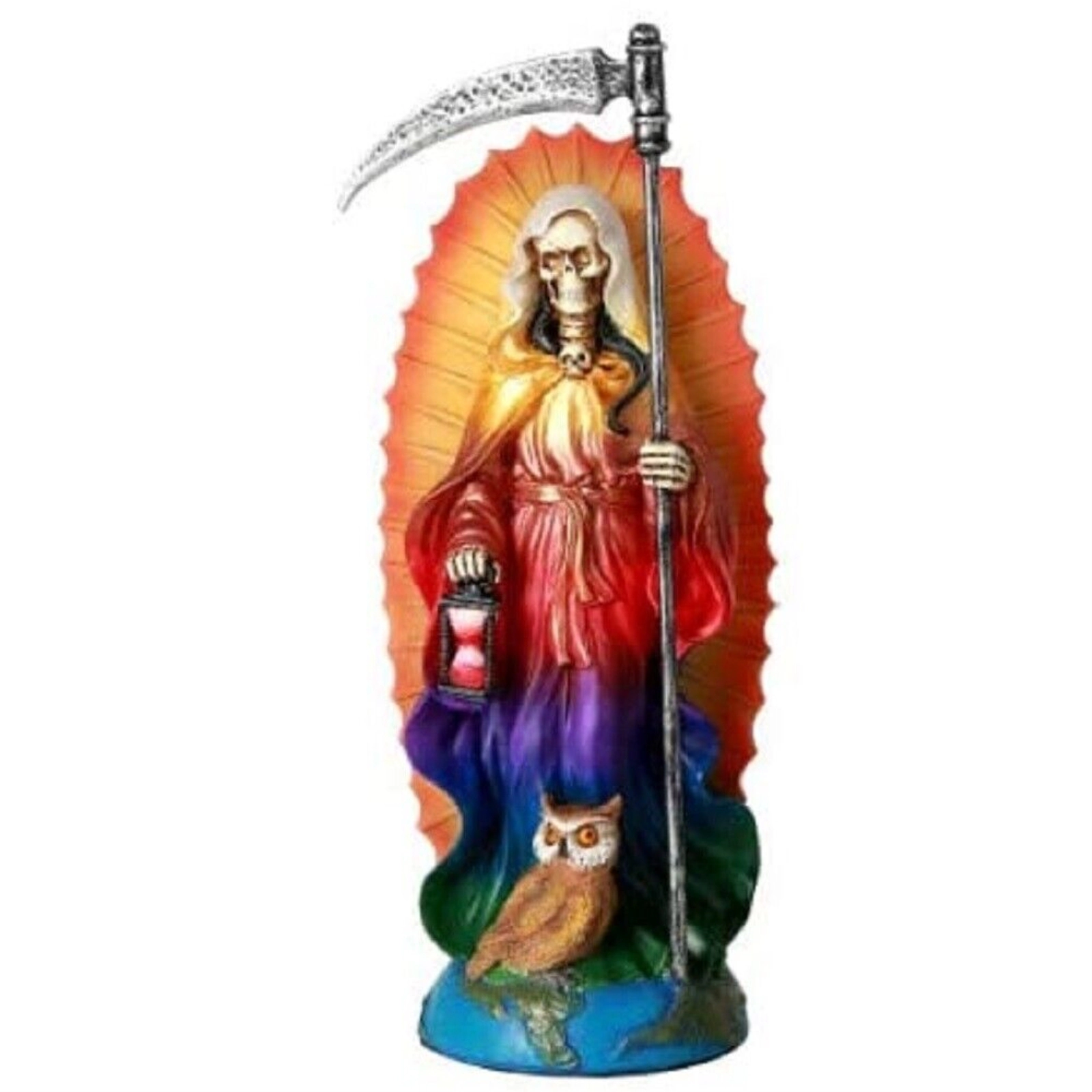 Pacific Giftware Rainbow Tunic Holy Death Santa Muerte Holding Scythe Figurine 7.25 Inch