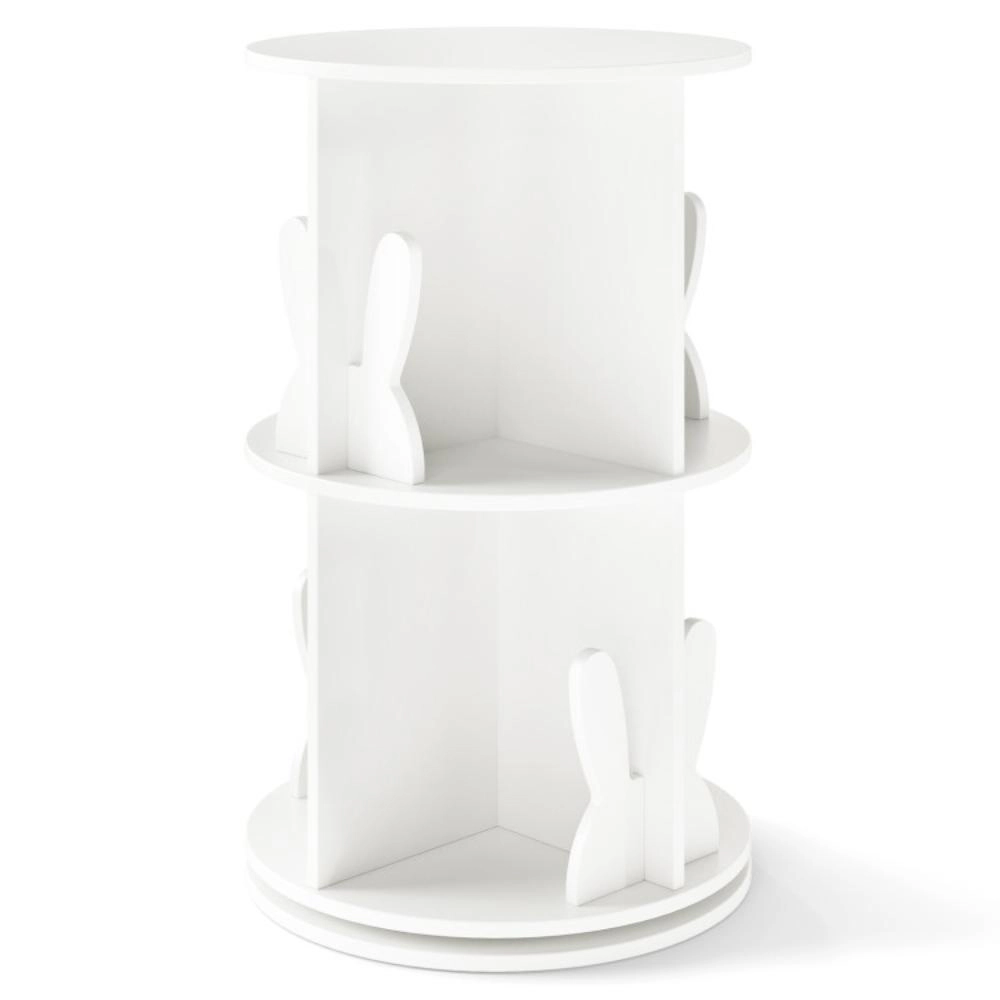 Hivvago 2 Tier Freestanding Kids Rotating Bookshelf Storage Rack with Bunny Baffles