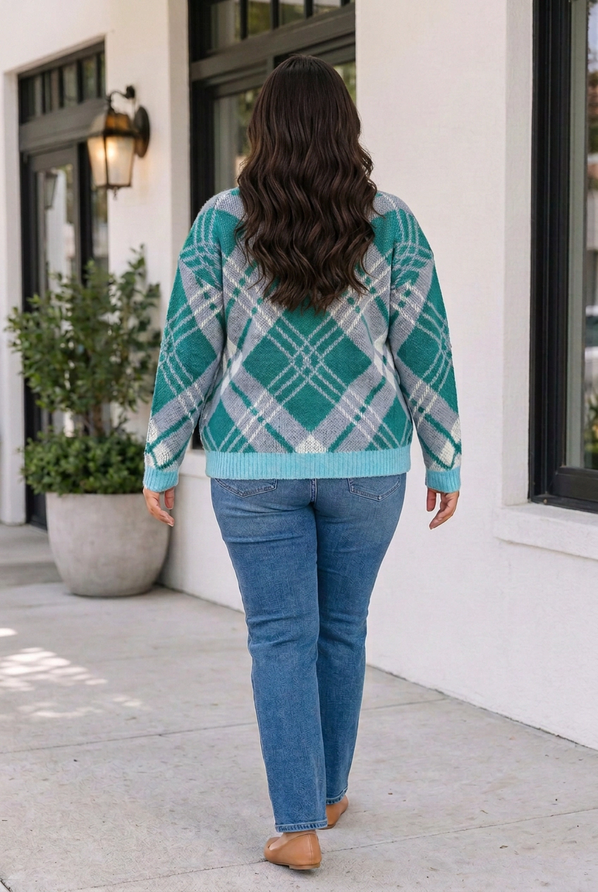 Threaded Pear Women's Rheia Shift Cardigan Sweater Long Sleeve PLUS Top