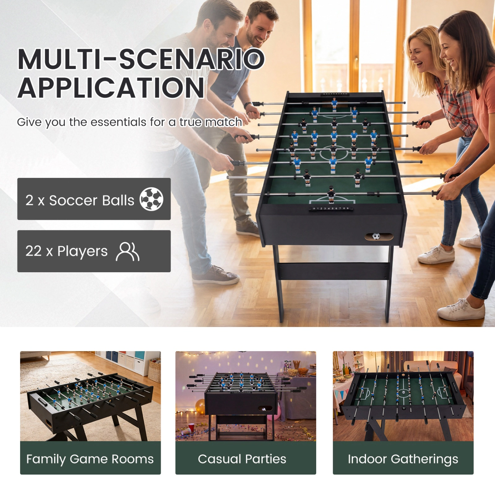 SUGIFT Black Folding Full Size Foosball Soccer Table with 22 Players and 2 Scorers 48-in W 24-in D 32-in H