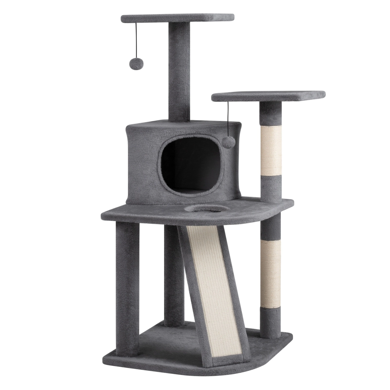 SUGIFT 44-in Dark Gray Kitten Cat Tree with Enclosed Condo Twin Plush Beds and Sisal Scratching Posts