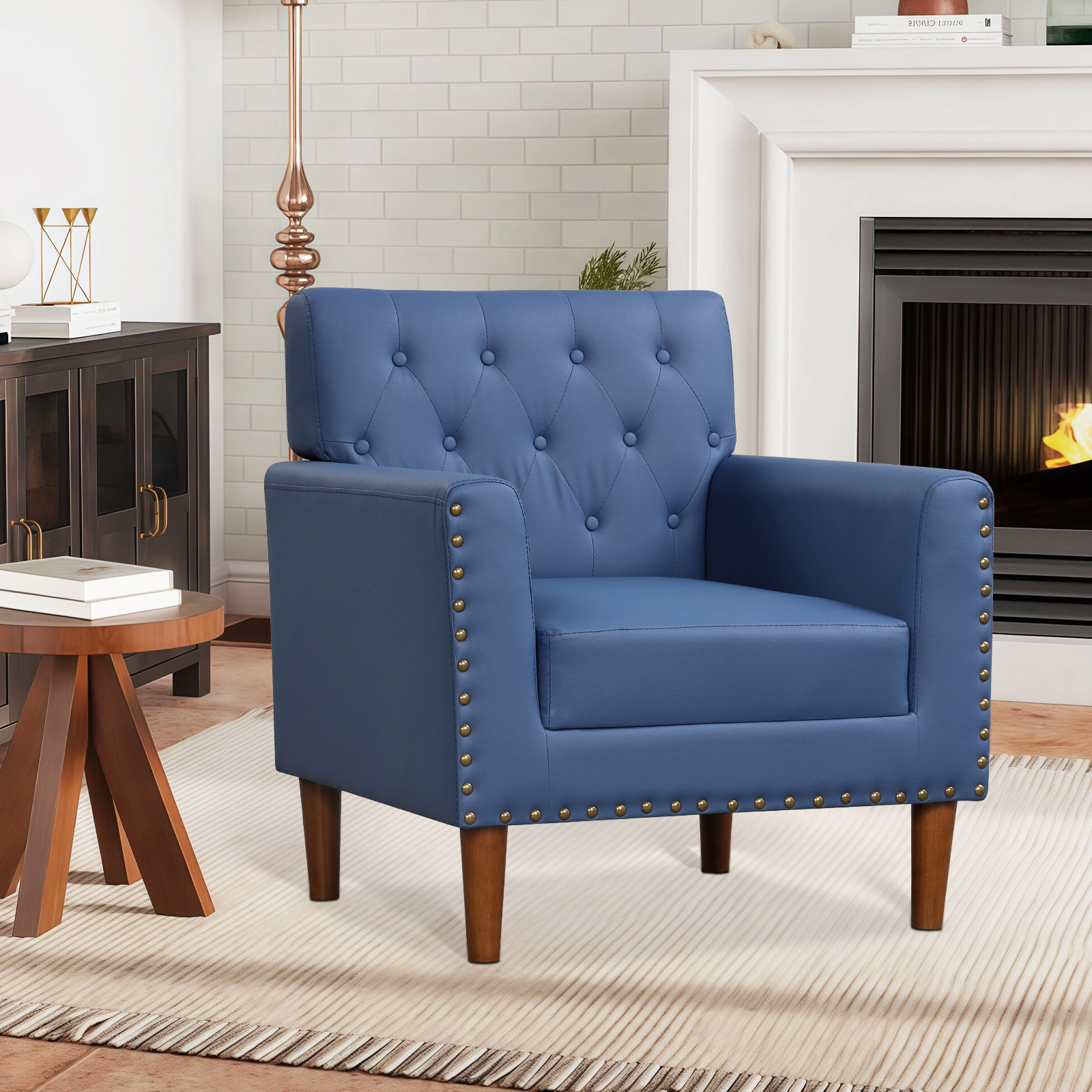 LJG Mid Century Modern Accent Chair with Button Tufted Decoration and Rivets