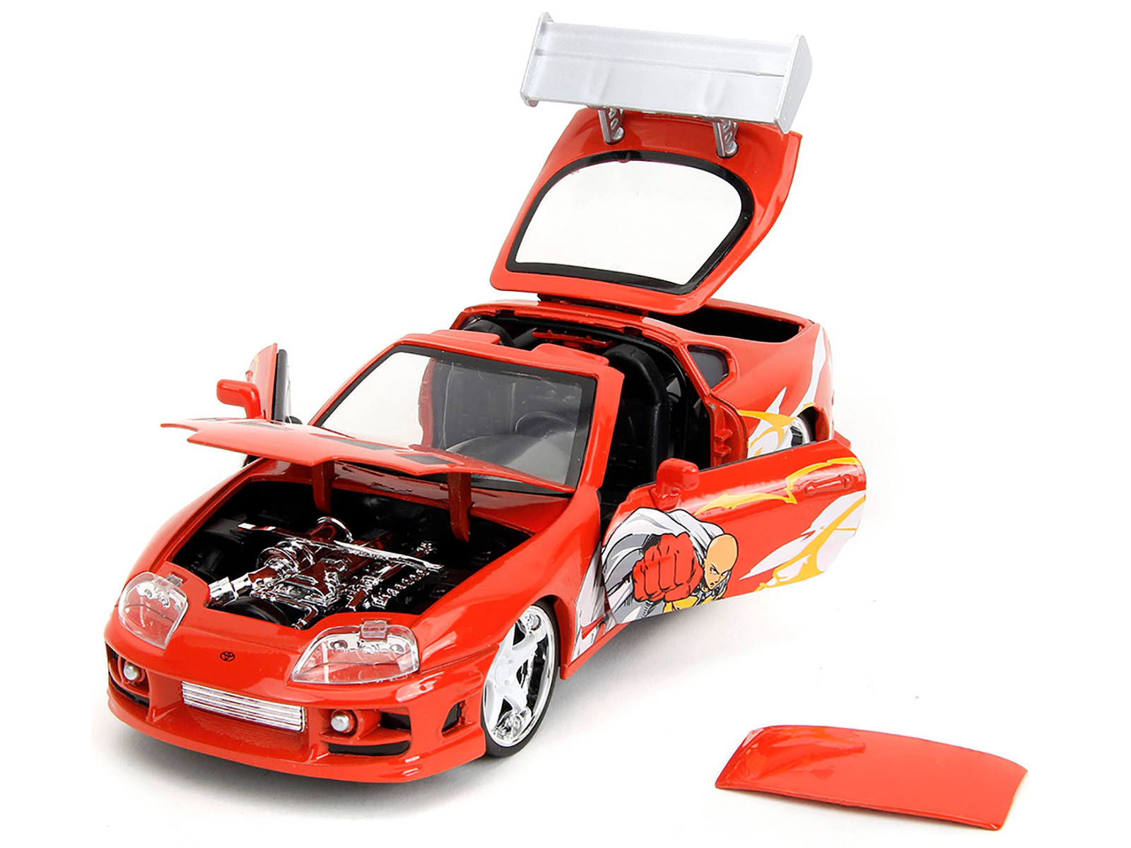 Jada 1995 Toyota Supra Red with Graphics and Saitama Diecast Figure "One Punch Man" (2015-2019) TV Series 1/24
