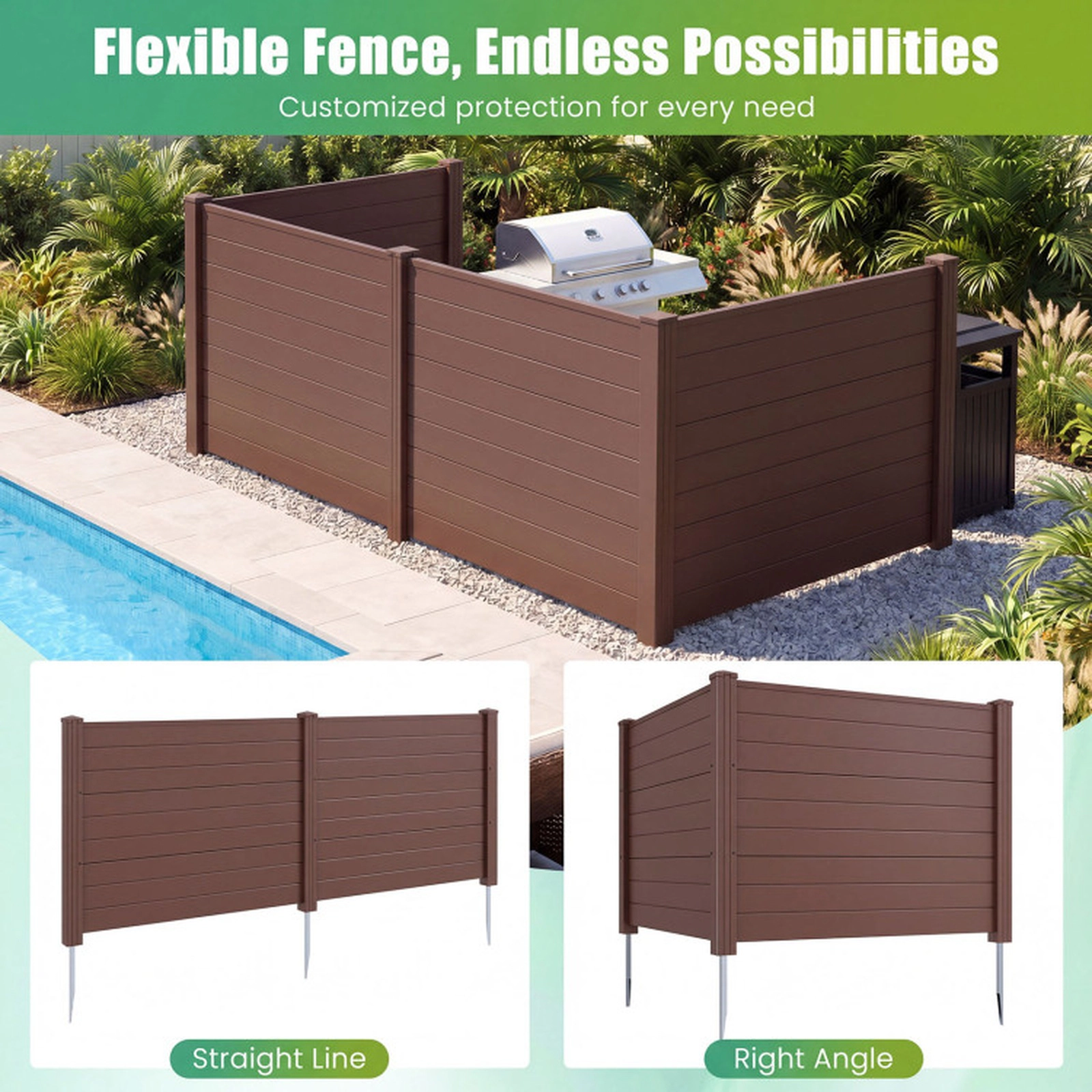 SUGIFT Set of 2 Brown No Dig Air Conditioner Fence Panels with 6 Galvanized Ground Stakes 48-in W 38-in H