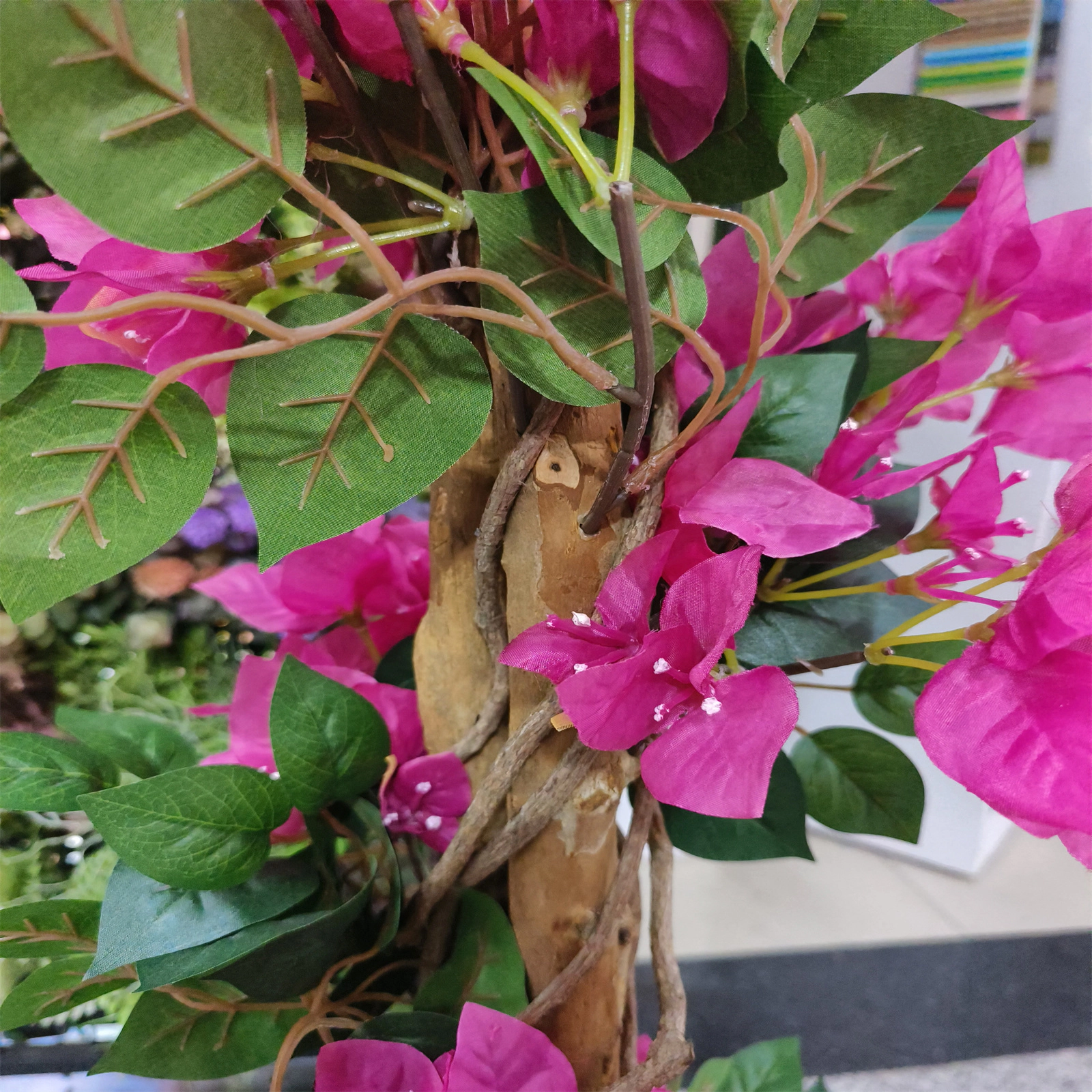 73in Artificial Bougainvillea Tree with Flowers, Realistic Faux Blooming Tree in Pot, Silk Flower Fake Plant