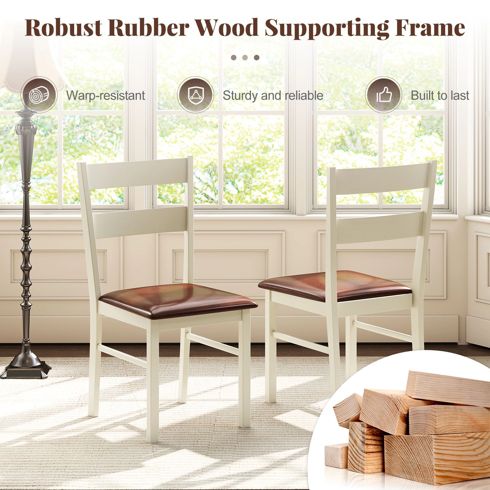 SlickBlue Set of 2 Wooden Dining Chairs PU Leather Upholstered Kitchen Chairs