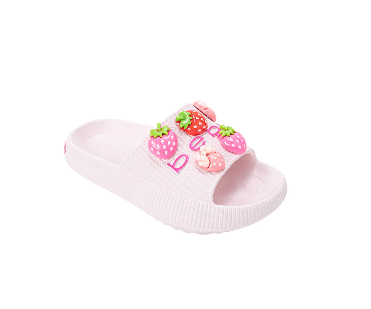 bebe Girl's EVA Slide - Lightweight Comfy Sandals with Strawberry Charms
