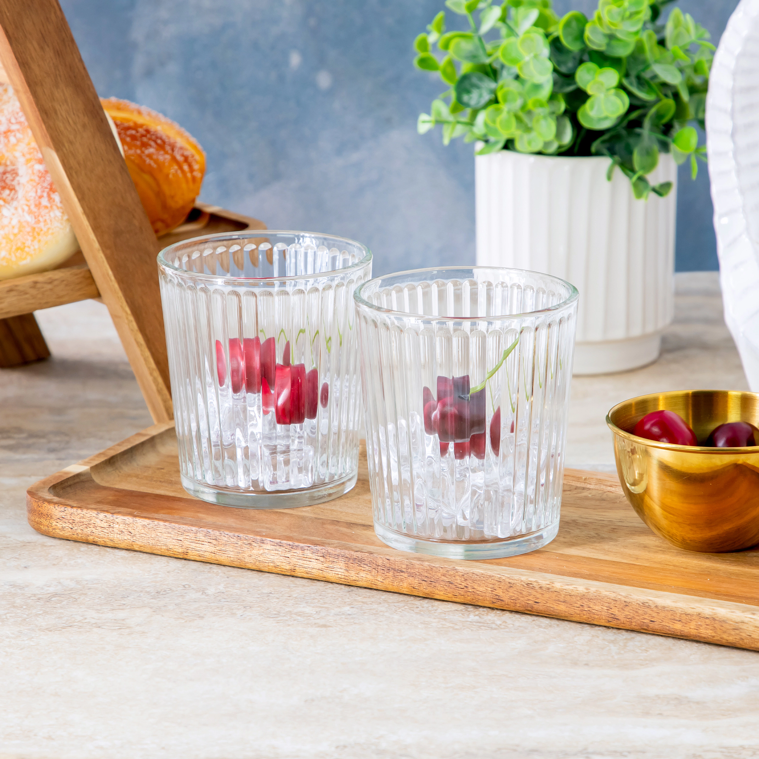 Gibson Home Great Foundations 12 Piece 13.5 Ounce Embossed Glass Double Old Fashion Set