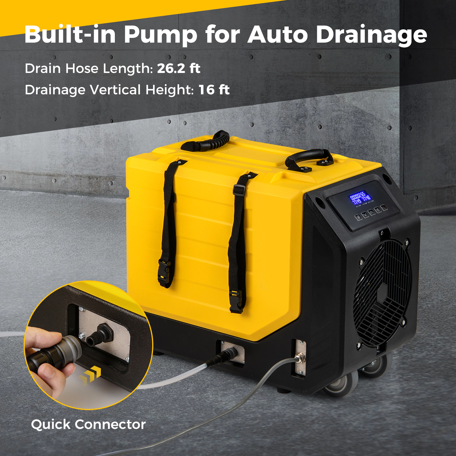 SUGIFT Yellow 9000-Sq-Ft 190-Pint Commercial Dehumidifier with Pump and 2 Wheels 24.5-in W 14-in D 20-in H