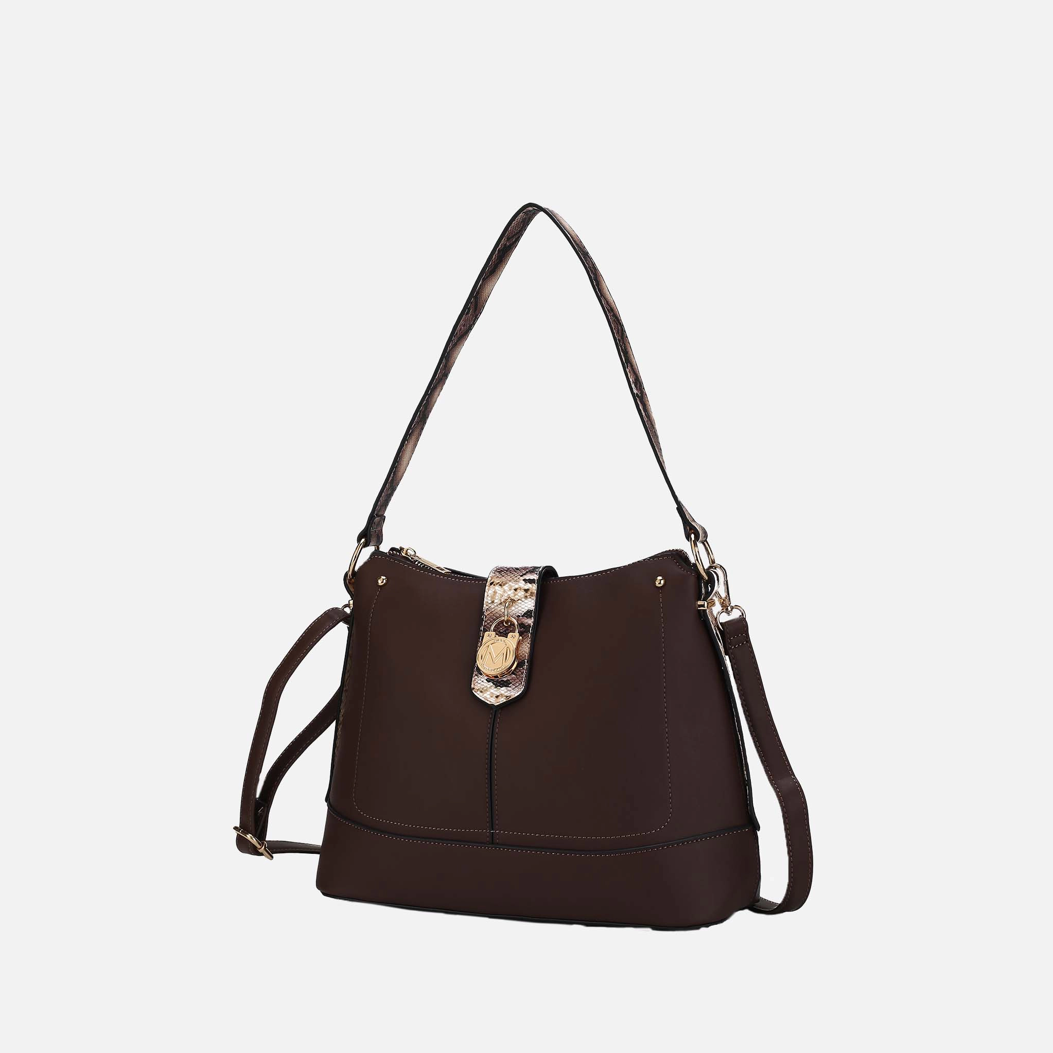 Mia K Collection Ezra Shoulder Bag - Vegan Leather, Snake-Embossed Trim, Removable Strap