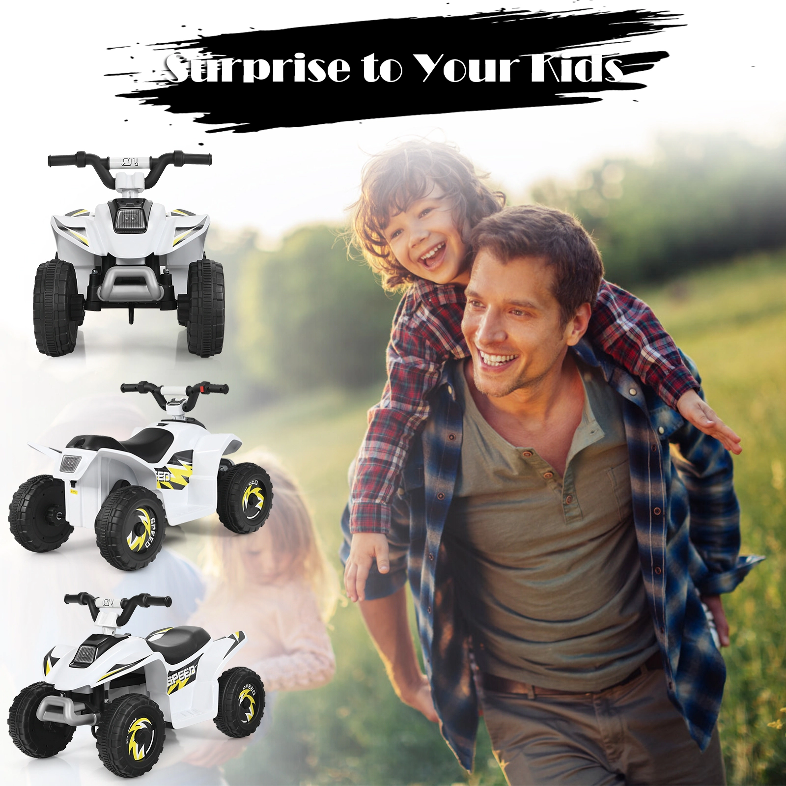 SUGIFT 6V 4-Wheel Electric Ride-On ATV Quad 66-lb Capacity Ages 3+ 28.5-in Long Rechargeable Battery White