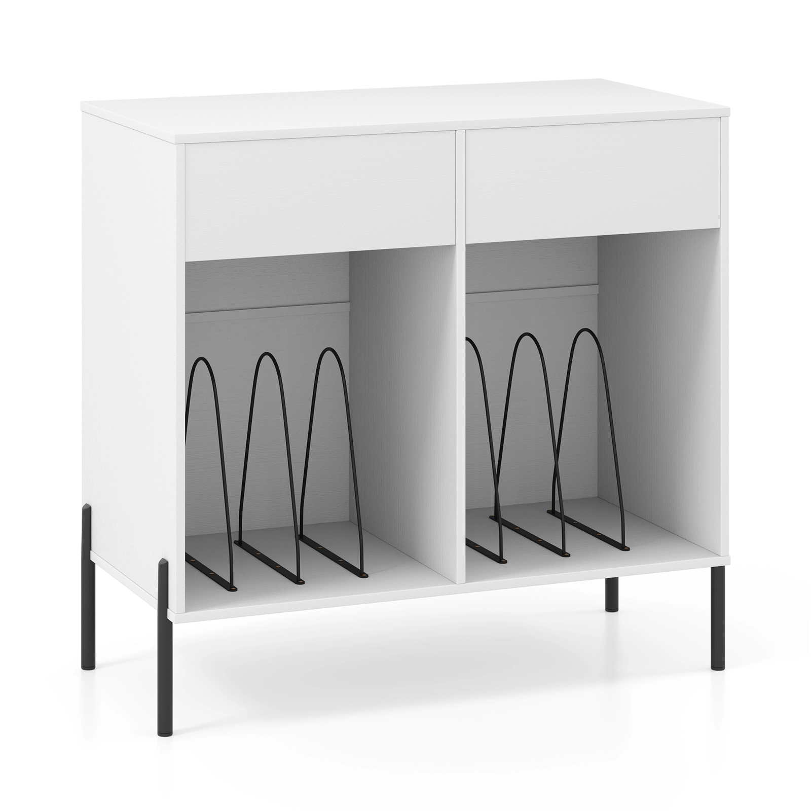 SUGIFT White Record Player Stand with Power Strip, USB Ports and Vinyl Storage