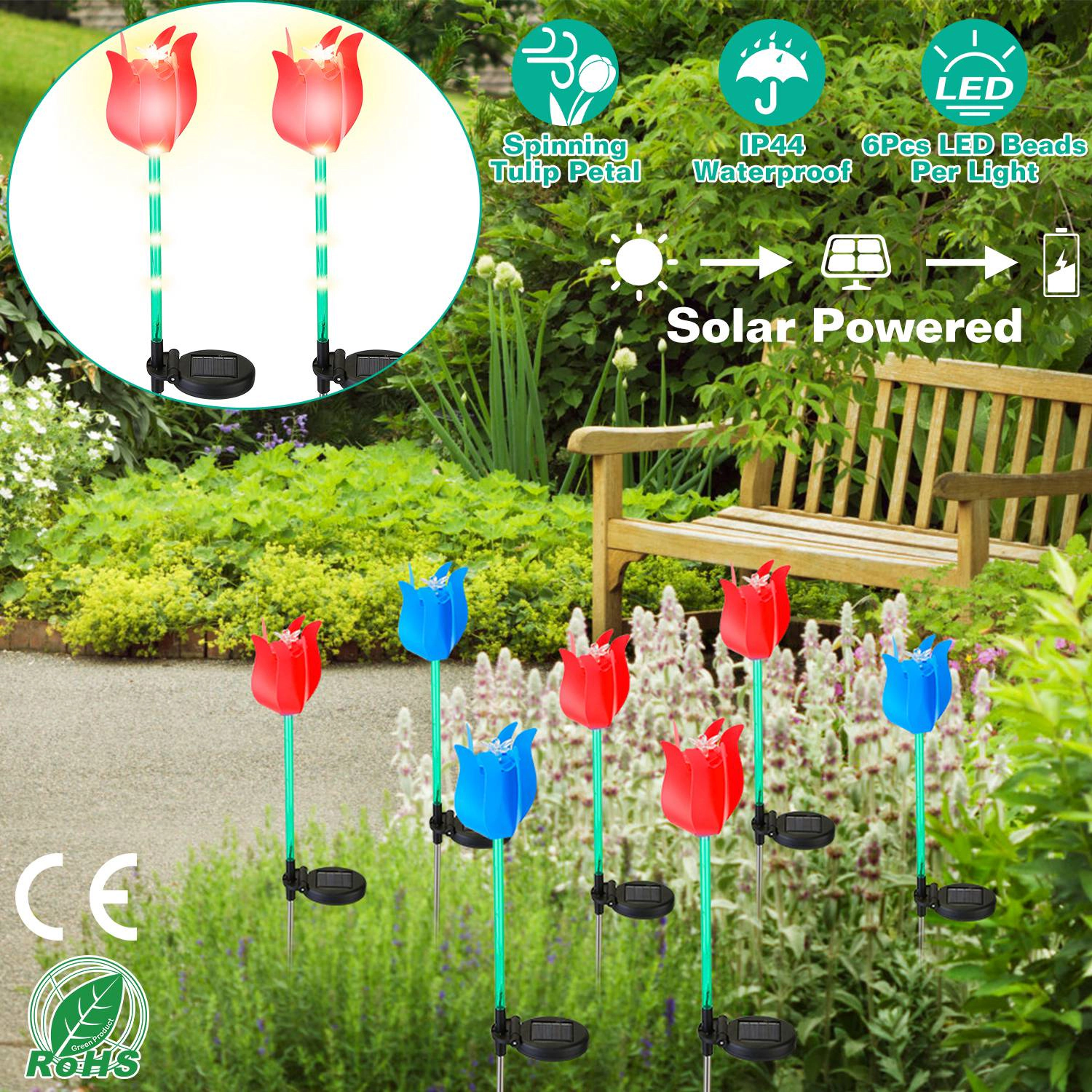 GBruno Solar Windmill Tulip Garden Stake Light 2-Pack