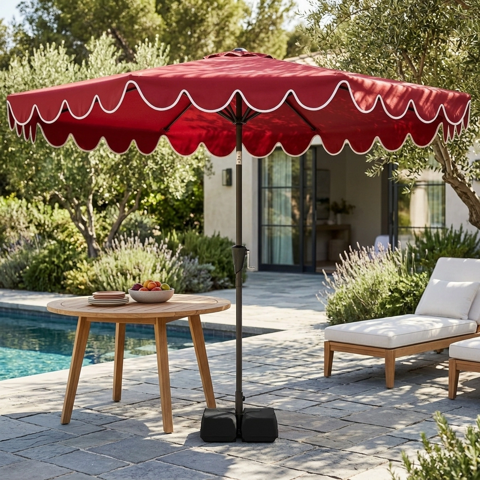 SUGIFT 10 x 8.2-ft Burgundy Market Patio Umbrella with Crank Lift, Manual Tilt and 2 Weight Bags