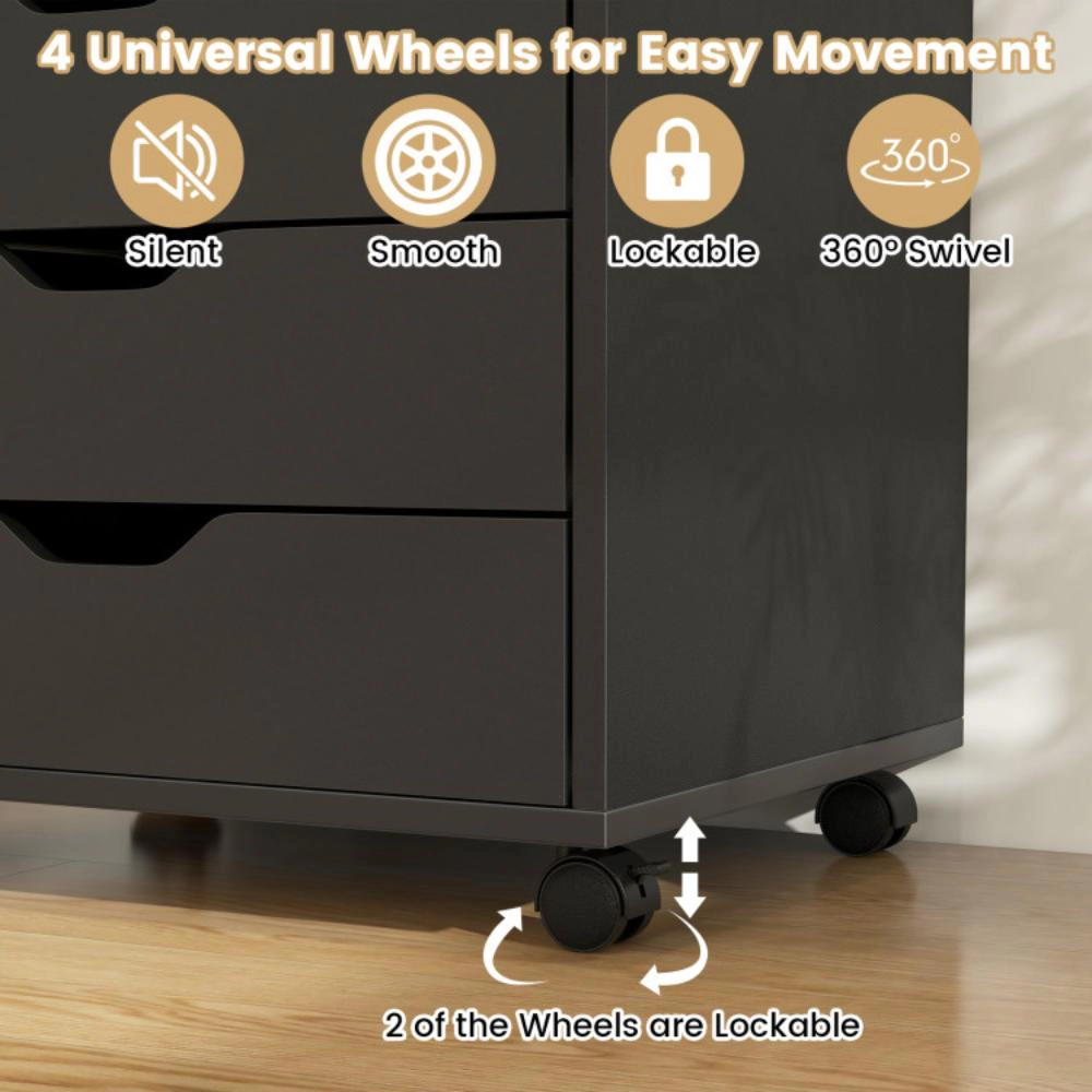 Hivvago 5 Drawer Mobile File Cabinet with Wheels for Living Room