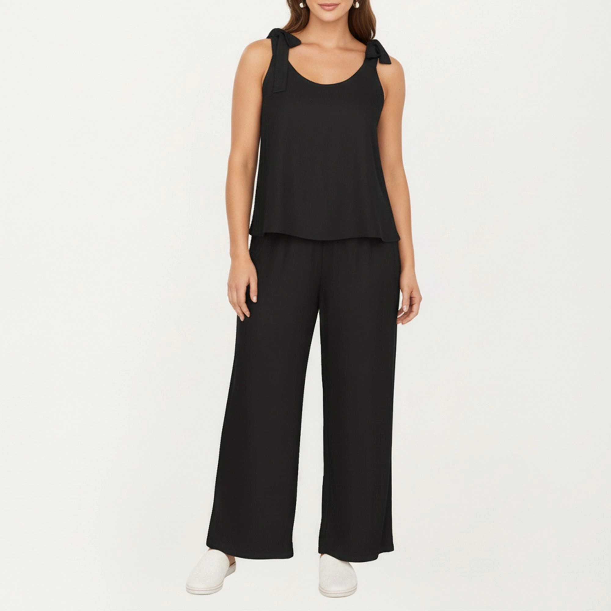 Anna-Kaci Women's Plus Sleeveless Wide Leg Pajama Sets Tie Shoulder Straps Relaxed Fitted Silhouette and Pants