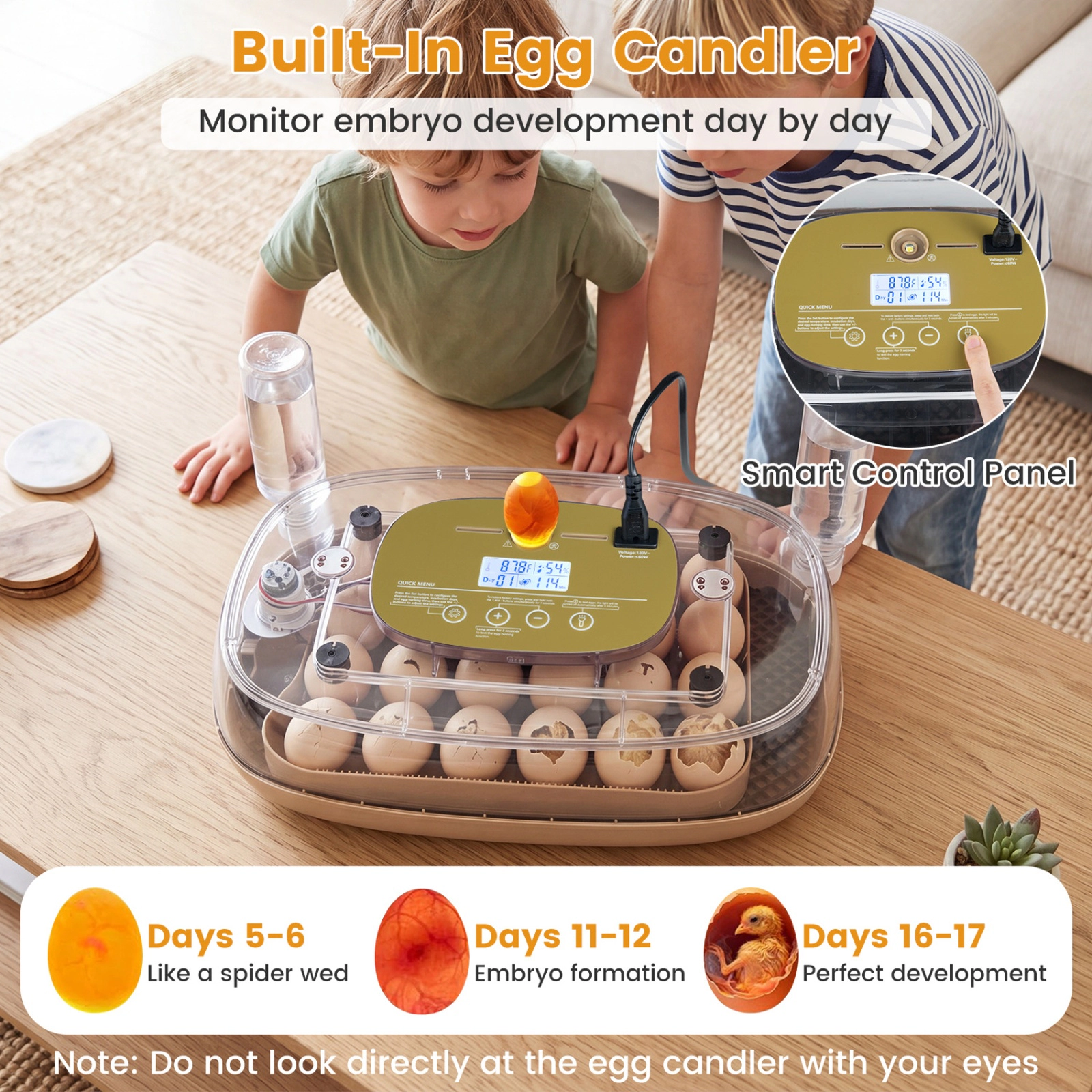 SUGIFT Coffee Egg Incubator for 21 Chicken Eggs with Automatic Turning Humidity Control and Candler
