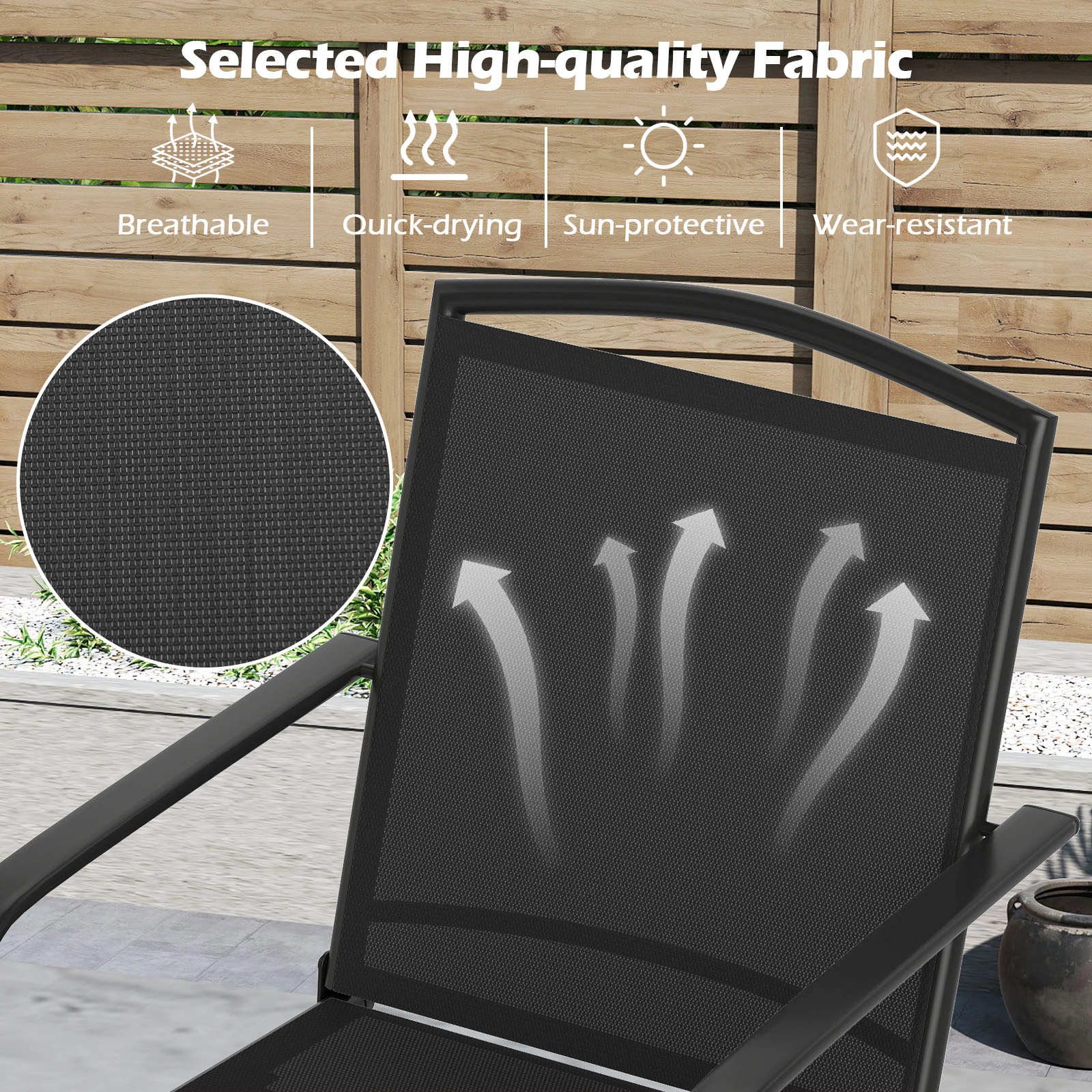 SUGIFT Outdoor 360° Swivel Rocking Chairs Set of 2 with High Back and Breathable Seat 330-lb Capacity 26-in Frame Black