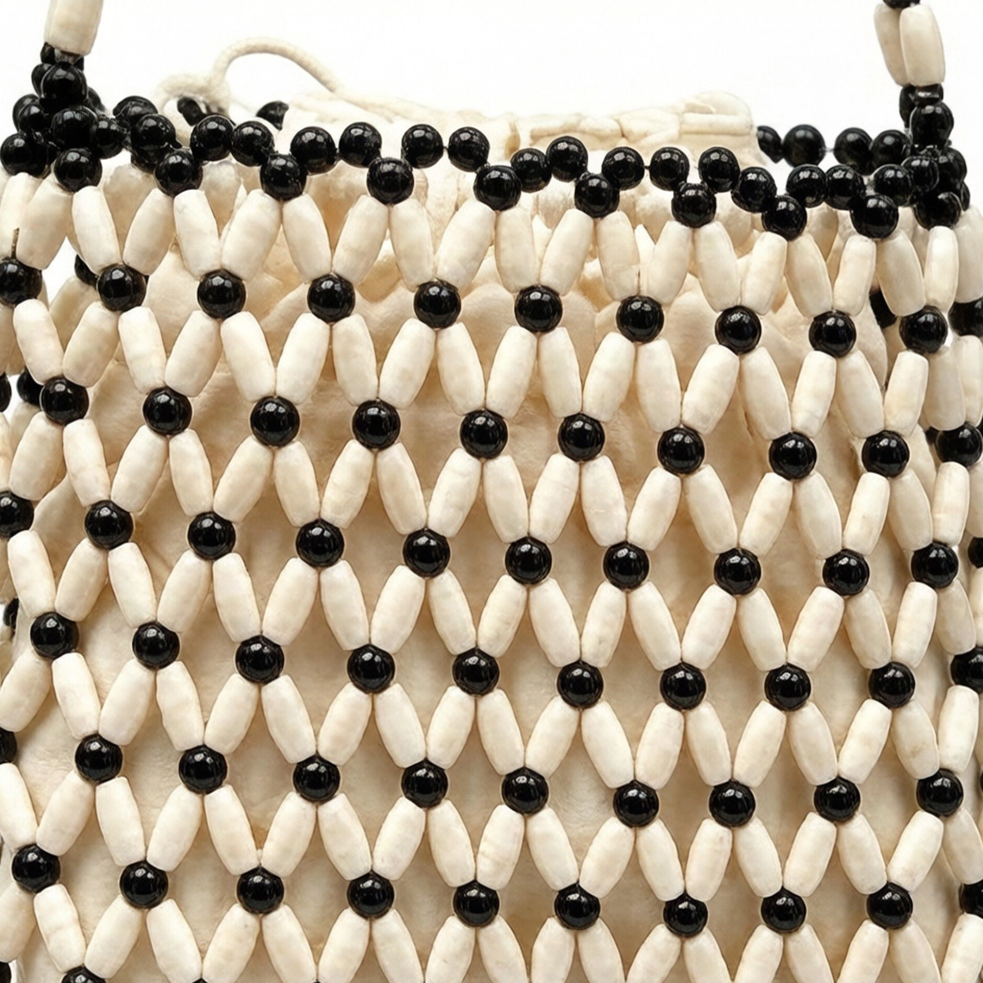Alilang Women's Beaded Crossbody Mini Bag with Long Strap Open Weave Wooden Bead Shoulder Purse Small Handbag