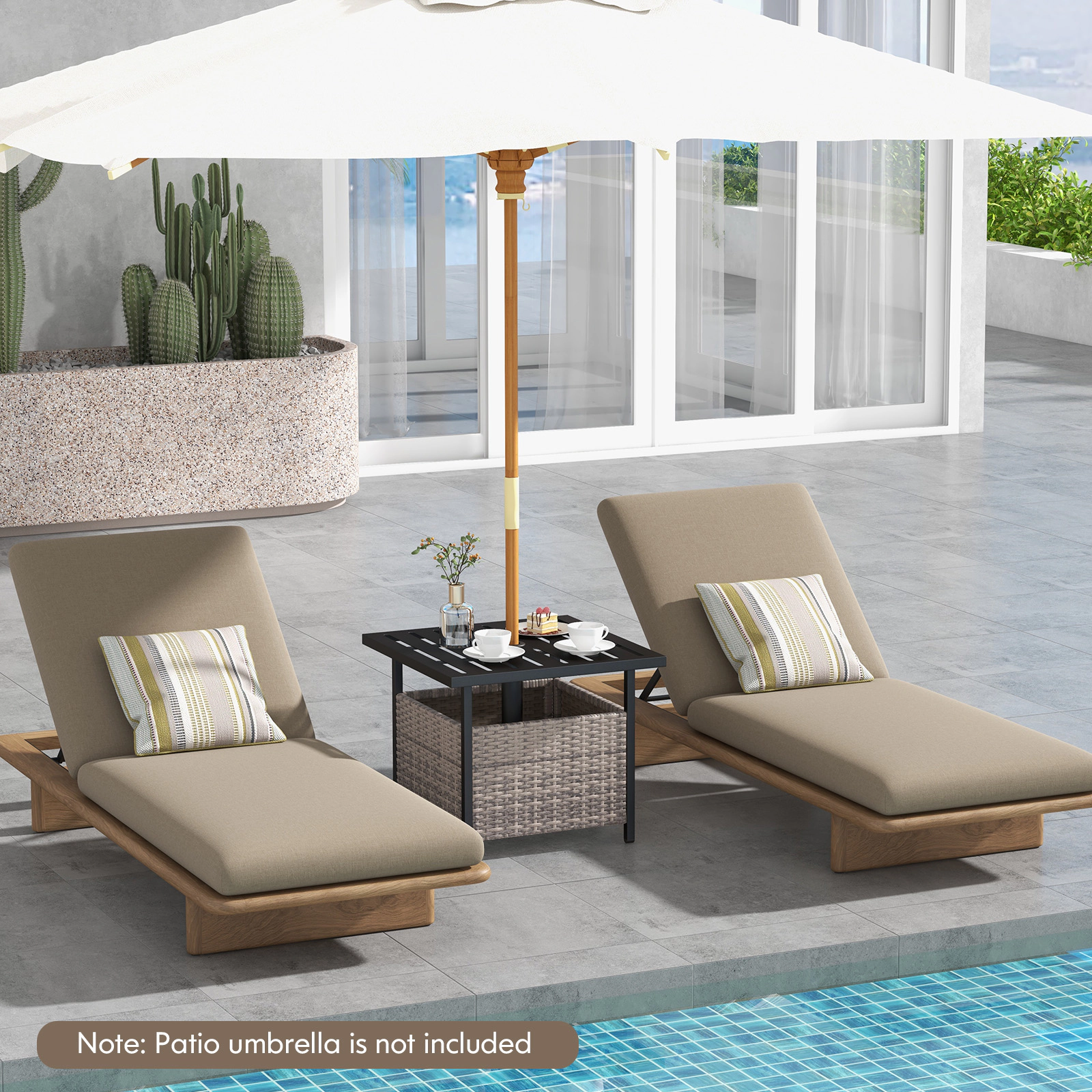 SUGIFT Outdoor Patio Rattan Wicker Steel Side Deck Table with PE Rattan Storage 165-lb Capacity Gray
