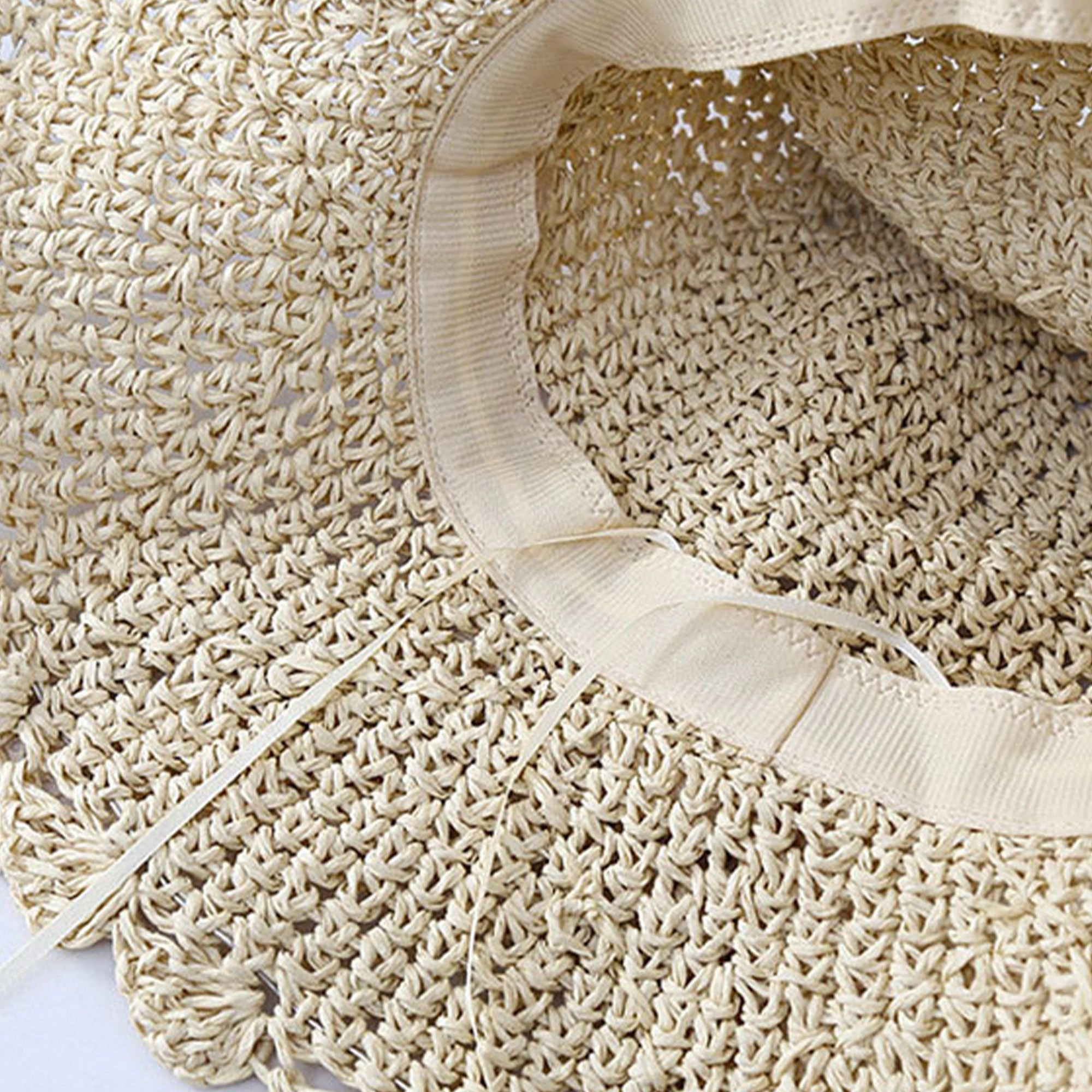 Anna-Kaci Womens Wide Brim Crochet Straw Sun Hat with Lace Bow Adjustable Fit