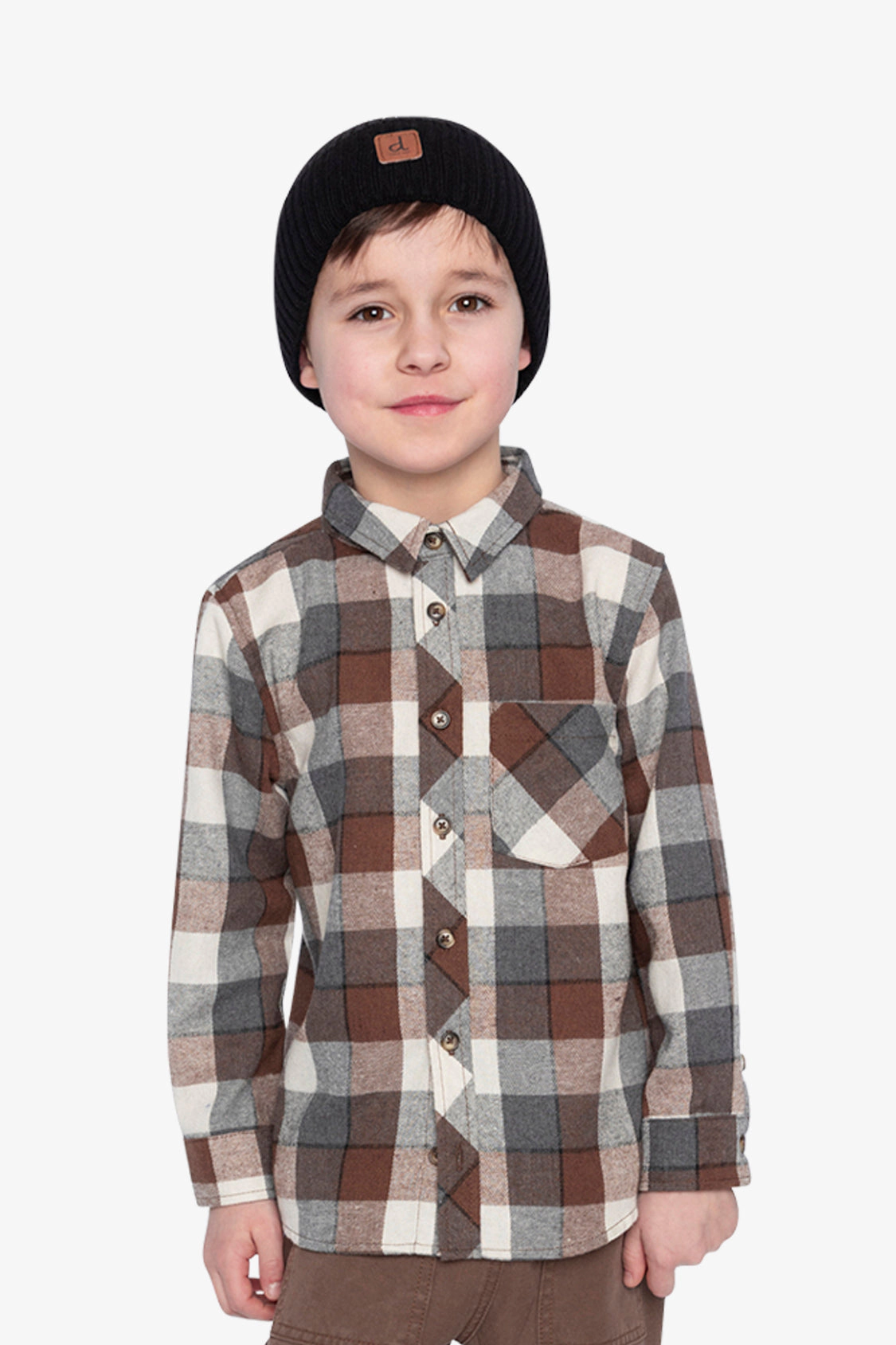 Deux par Boys Button Front Plaid Flannel Shirt with Chest Pocket