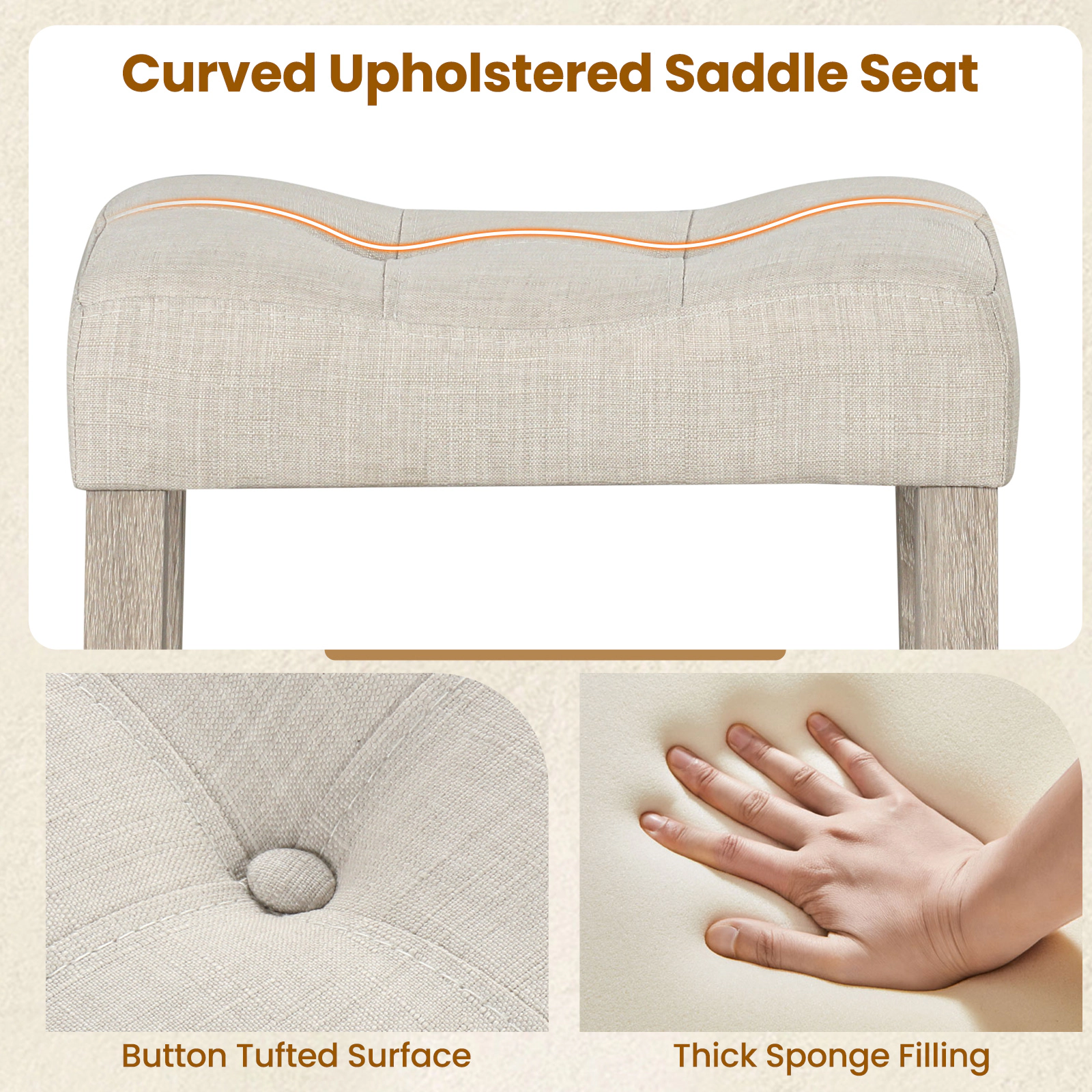SUGIFT Set of 2 Upholstered Counter Height Bar Stools Curved Saddle Seat 330-lb Capacity 24-in Tall Light Gray/Brown