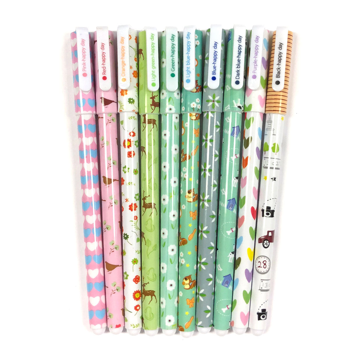 Wrapables Cute Novelty Gel Ink Pens, 0.5mm Fine Point, Animals and Hearts Multicolor Ink, Set of 10