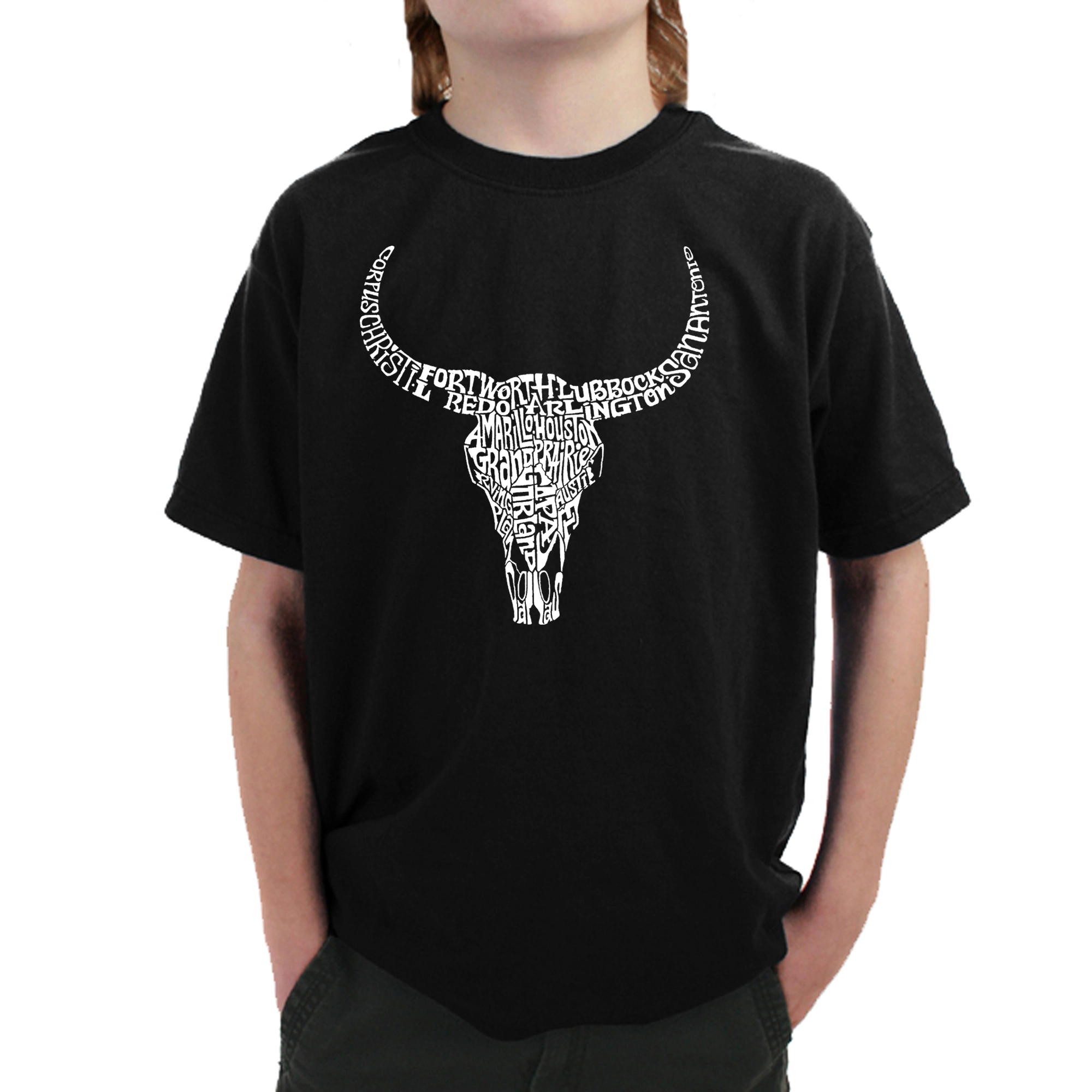 LA Pop Art Boy's Word T-Shirt - Texas Skull