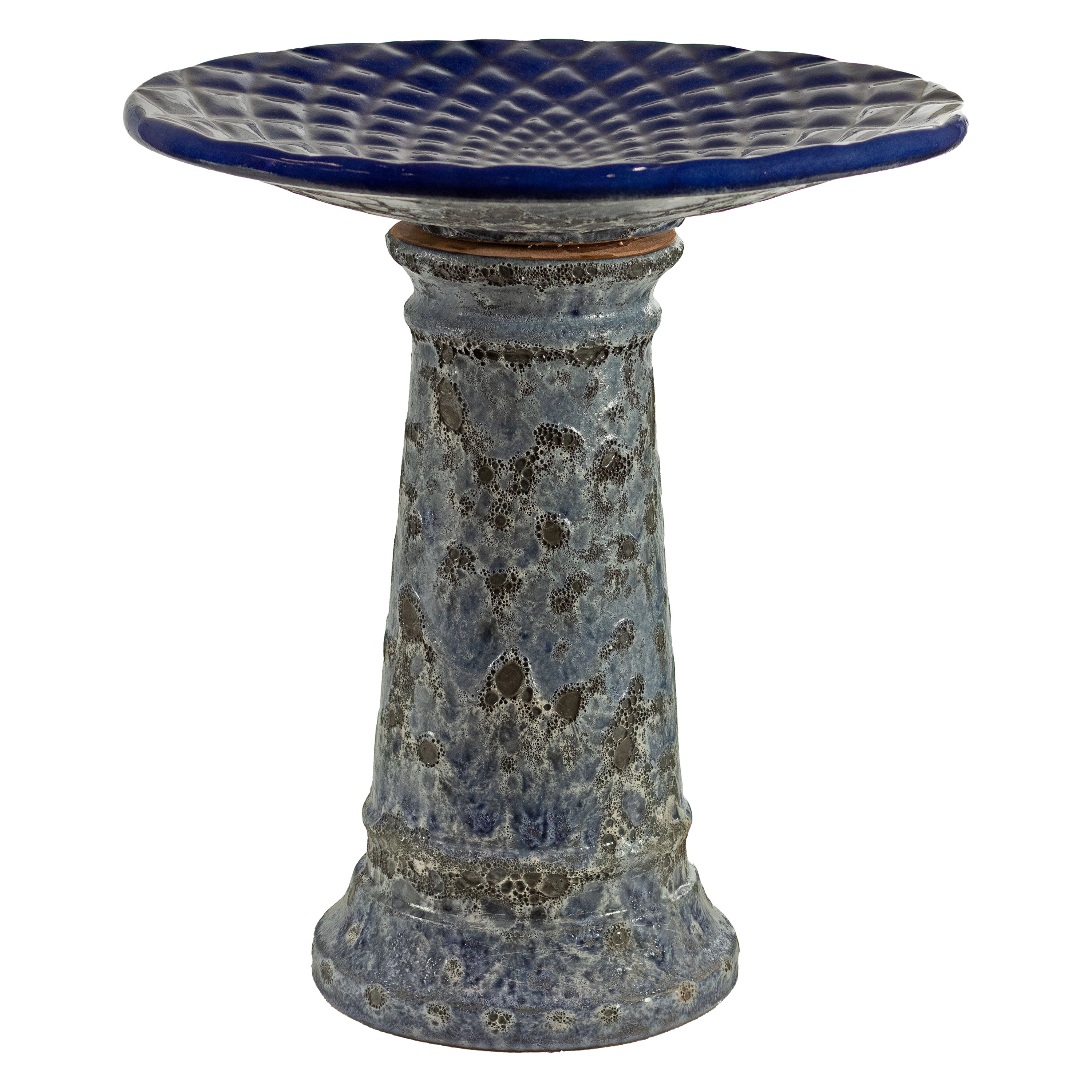 Sunnydaze Outdoor Ceramic Bird Bath, 22.5” H, Glazed Bowl, Blue Lava Finish