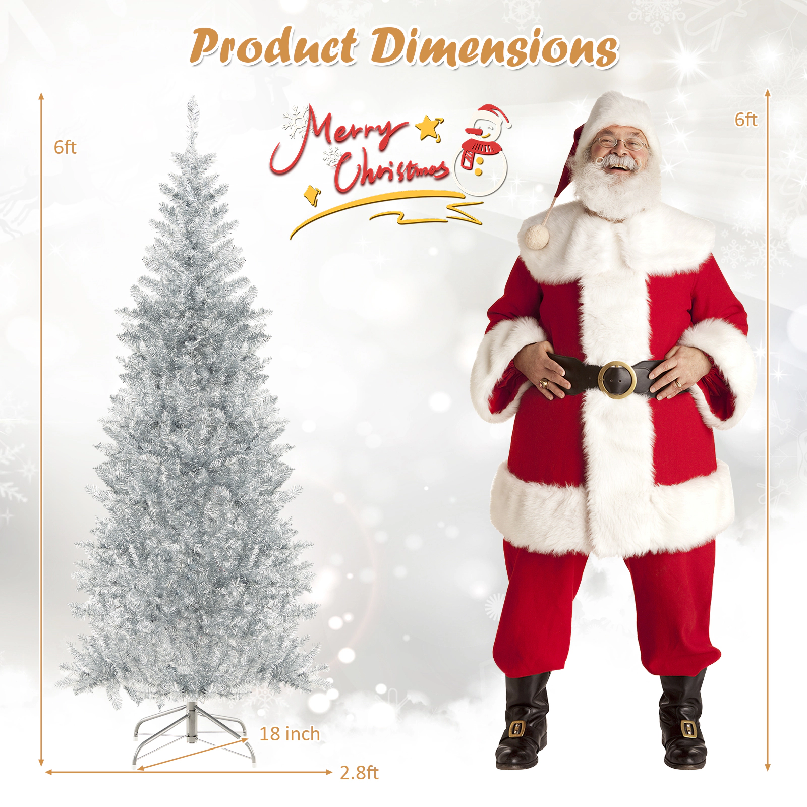 SlickBlue Pre-Lit Silver Christmas Tree with Hinged Branches and Metal Stand