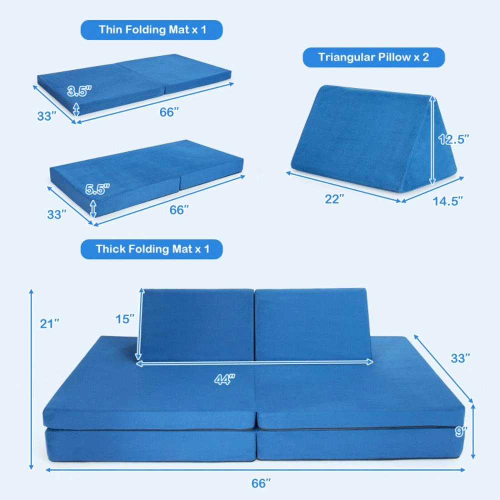 Hivvago 4 Pieces Convertible Kids Couch Set With 2 Folding Mats
