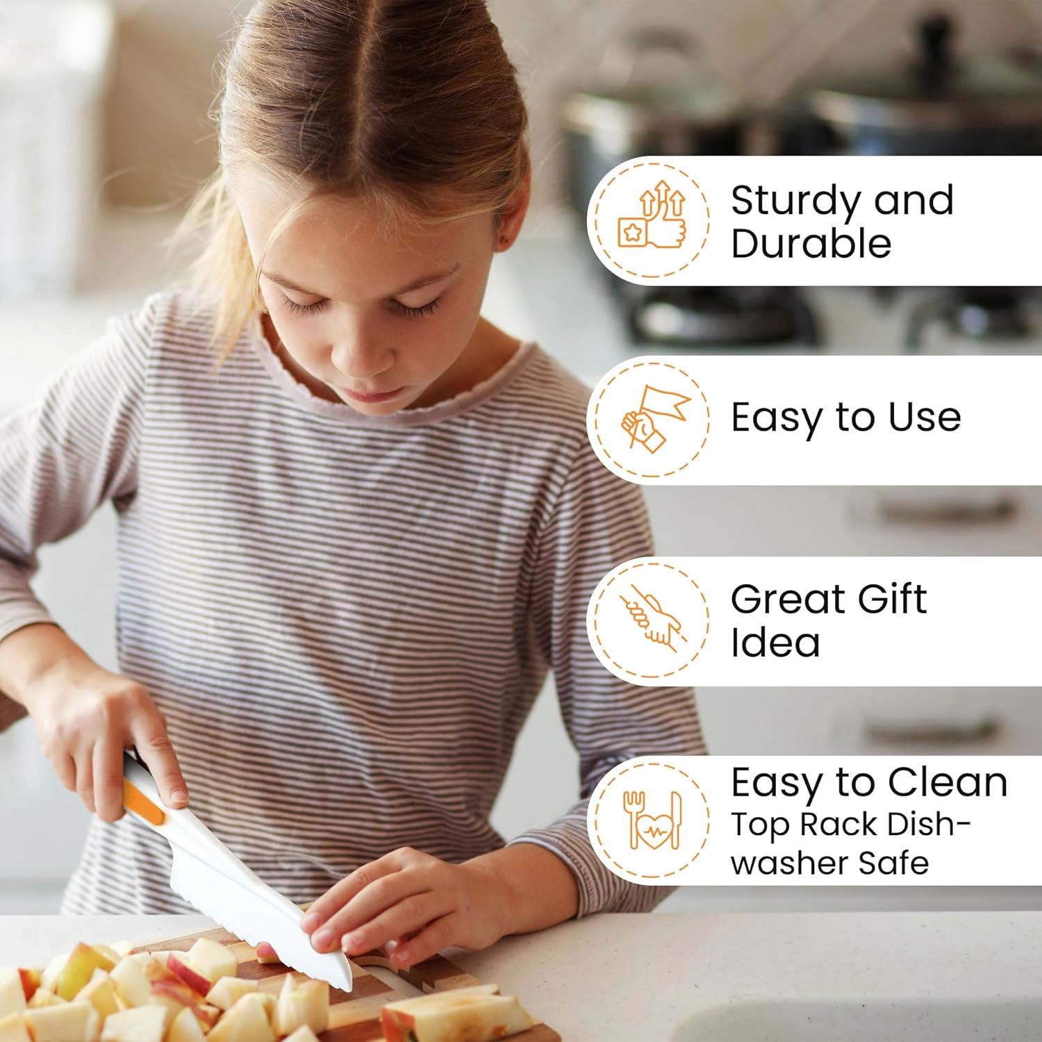 Zulay Kitchen 3-Piece Kids Knife Set For Real Cooking & Baking - Toddler Cutting Fruits, Veggies, Cake