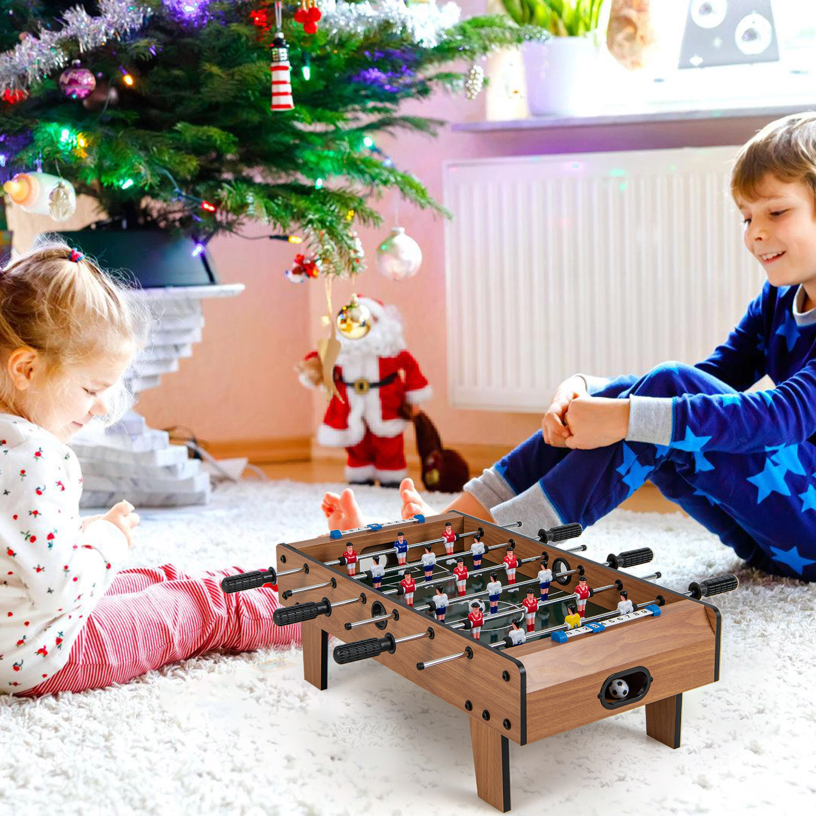 SUGIFT Natural Mini Tabletop Foosball Soccer Table with Scoreboard and Rubber Handles 27-in W 14-in D 9.5-in H