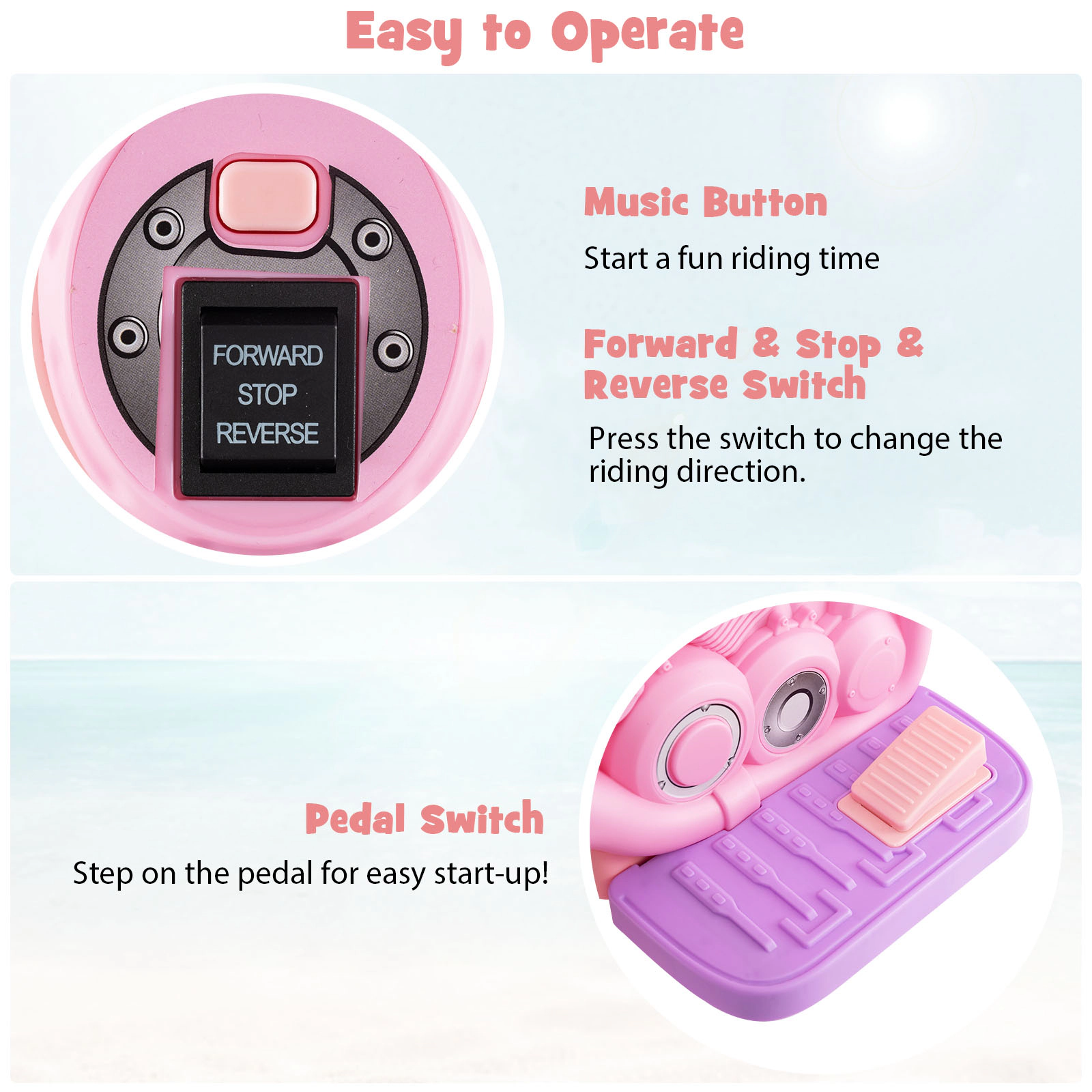 SUGIFT Purple Bubble Maker and Music Pink and 6V Kids Electric Ride On Motorcycle