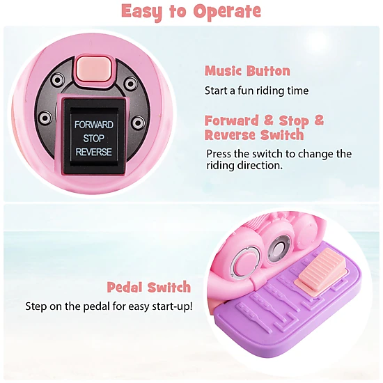 SUGIFT Purple Bubble Maker and Music Pink and 6V Kids Electric Ride On Motorcycle
