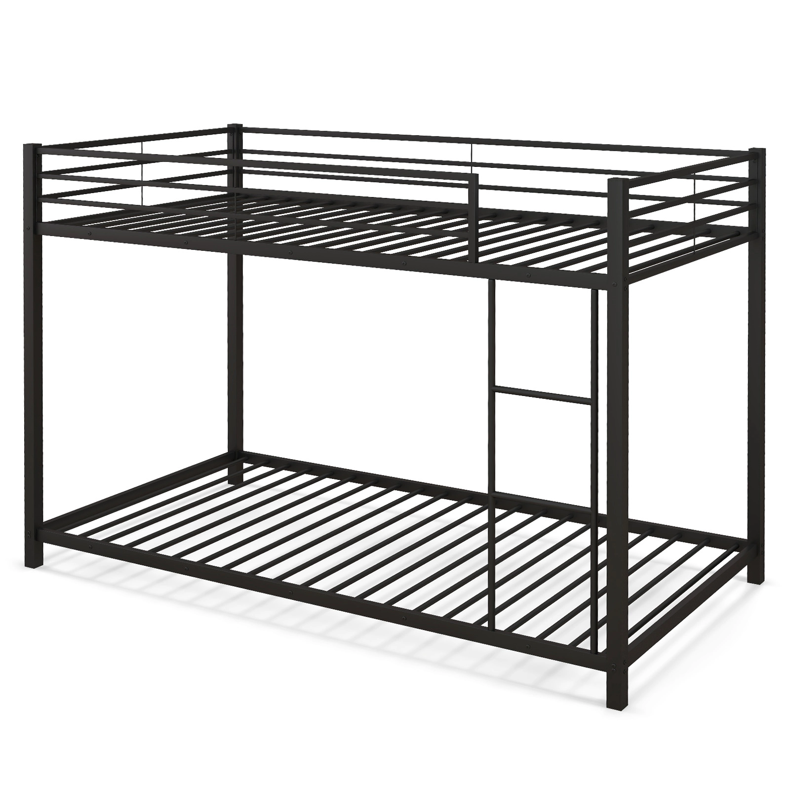SUGIFT Low Profile Twin Over Twin Metal Bunk Bed 400-lb Upper Bed Capacity Twin Mattress Compatible Black/Silver/White