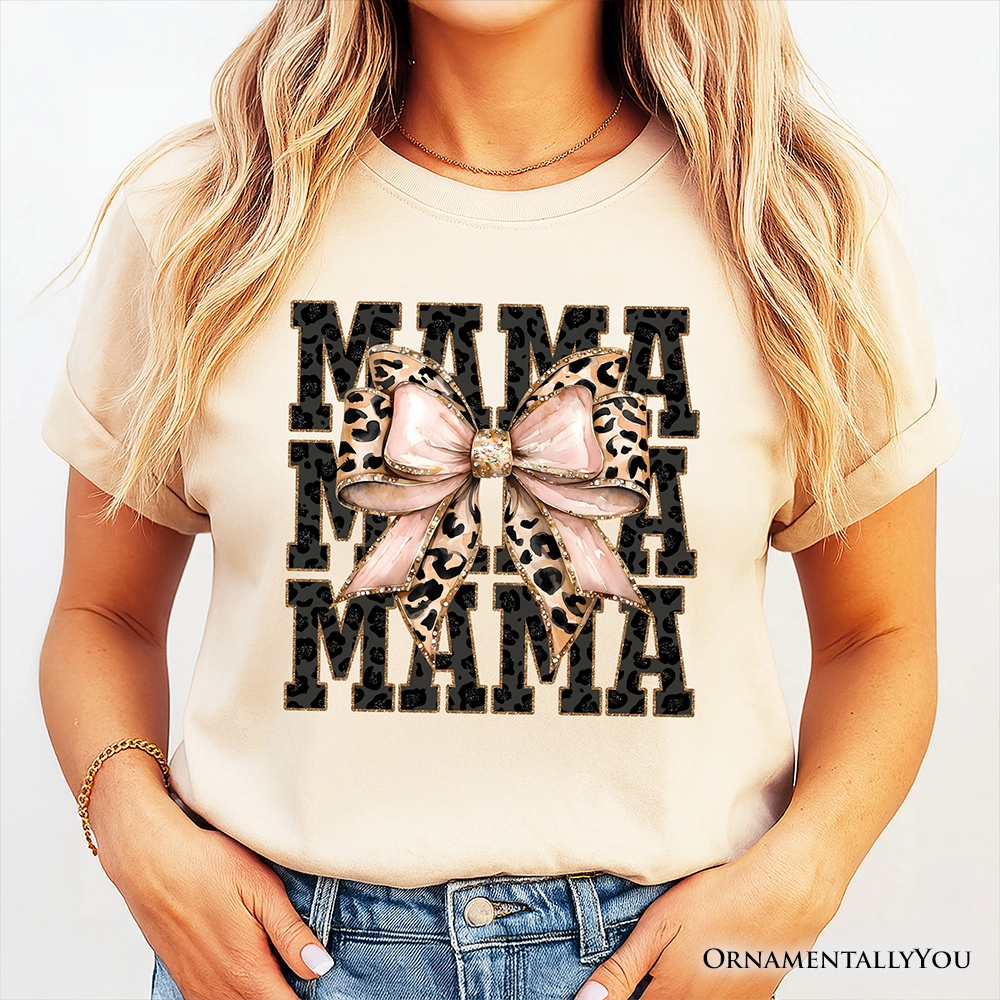 OrnamentallyYou Womens Glitter Leopard Mama T-Shirt