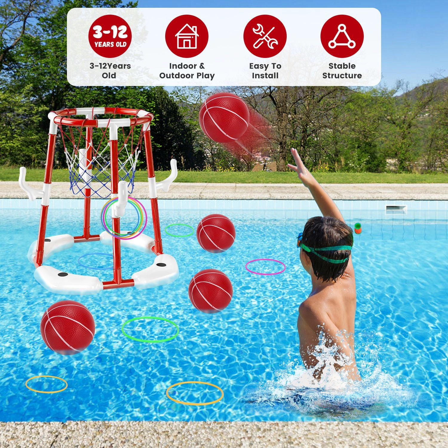 GBruno Floating Pool Basketball Hoop Set