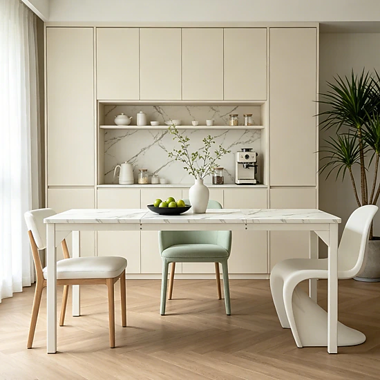 BebreezChic 71" White Rectangular Dining Table for 6-8, Sturdy Metal Frame Industrial Kitchen Table