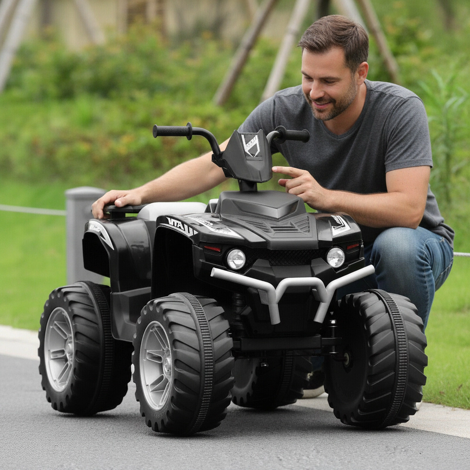 12V Kids ATV 4-Wheeler Ride On with LED Headlights and High Low Speeds 42-in Quad Toy Ages 3-7 77-lb Capacity Black