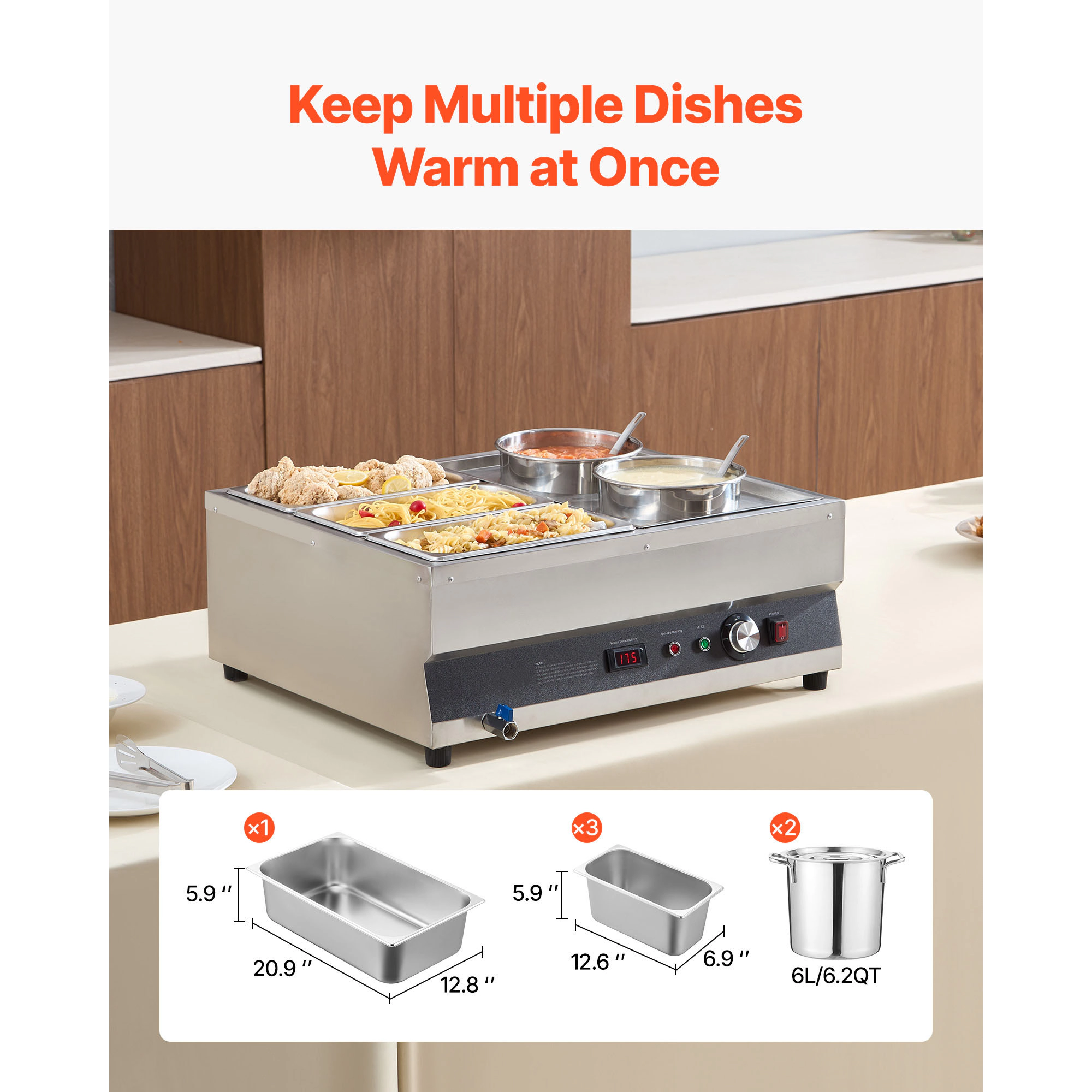HONGGE Electric Soup Warmer Stainless Steel with Adjustable Commercial with Soup Station for Restaurant