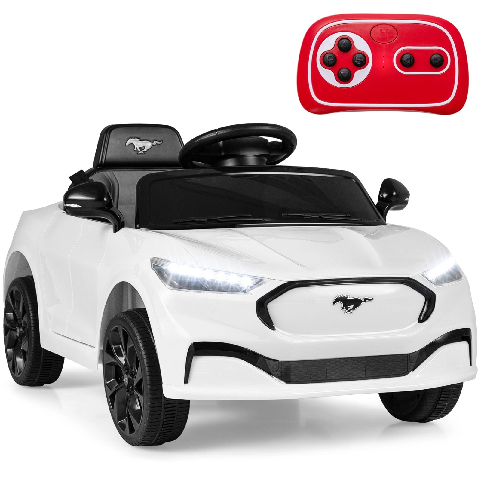 SUGIFT 12V Licensed Ford Mach E Kids Ride On Car with Remote Control 66-lb Seat Capacity Ages 37-96 Months White