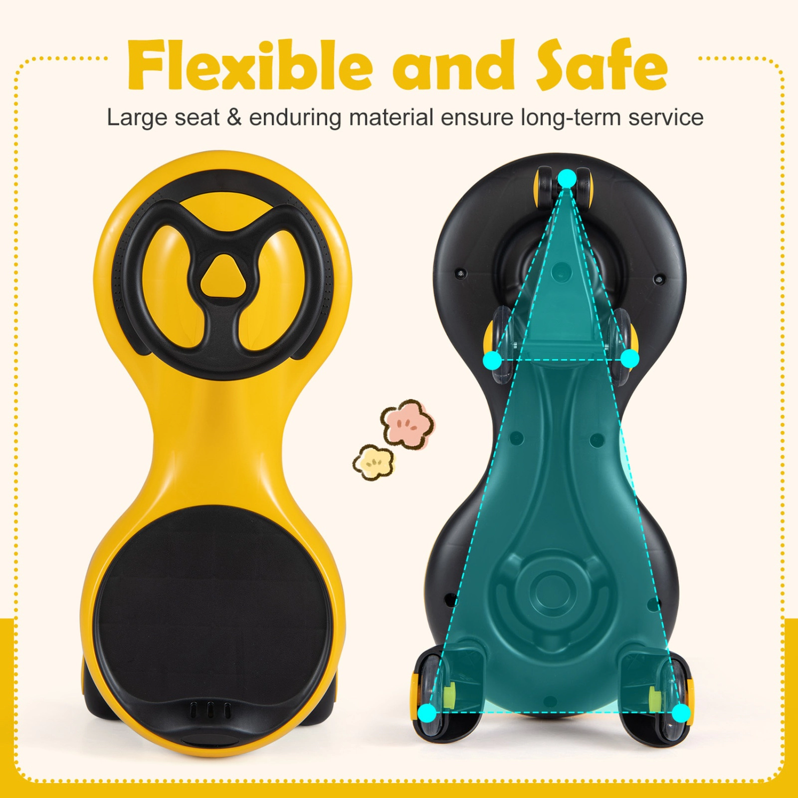 SUGIFT PU Flashing Wheels and Wide Seat Kids Wiggle Car Ride On Toy