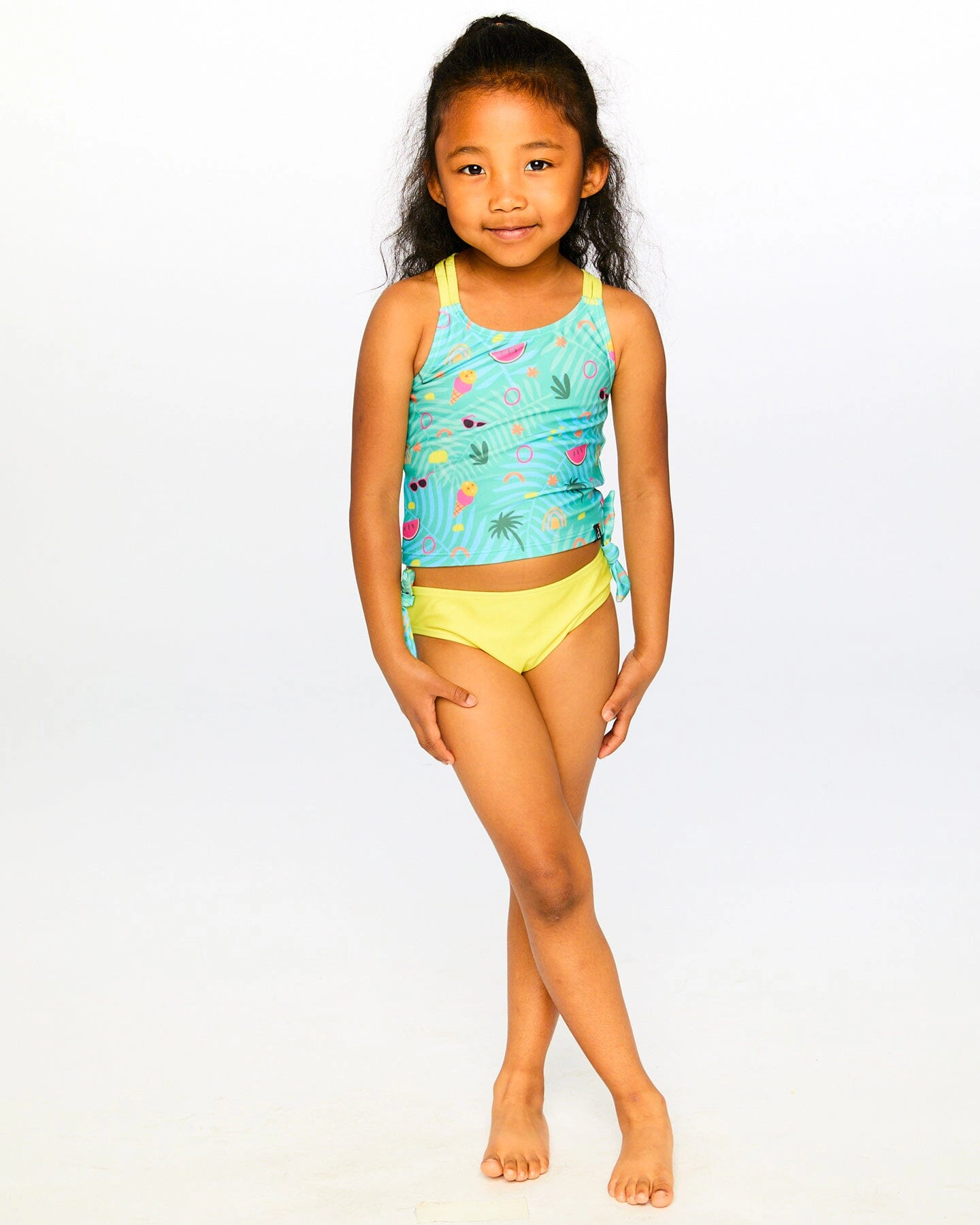 Deux par Deux Girls Beach Print Top and Bottom Two-Piece Swimsuit