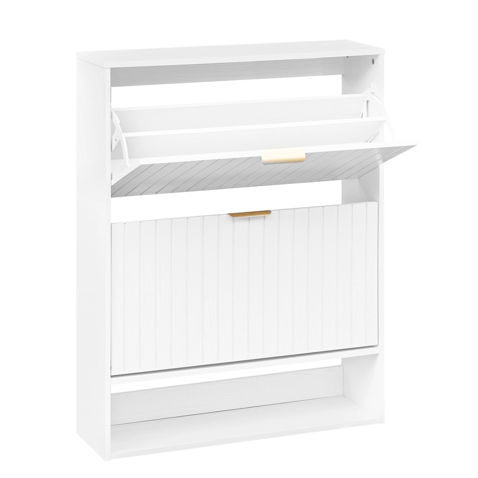 SUGIFT White 9.5-in Slim Fluted Shoe Cabinet with 2 Flip Drawers and Hidden Shoe Storage for Hallway