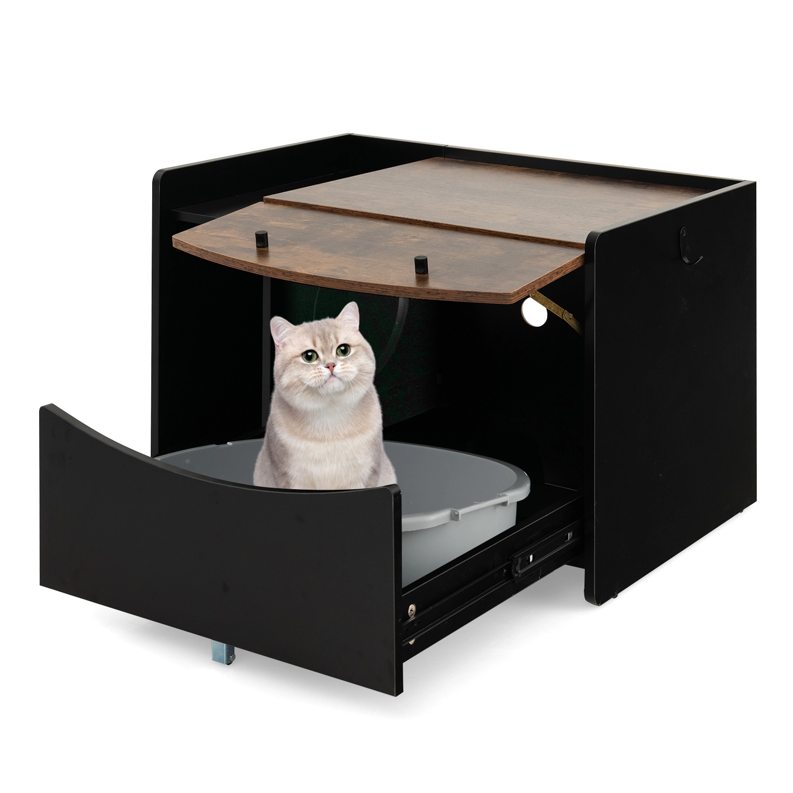 SUGIFT Black Cat Litter Box Enclosure with Pull-Out Drawer and Flip Door 31-in W 20-in D 21-in H 44-lb Per Layer