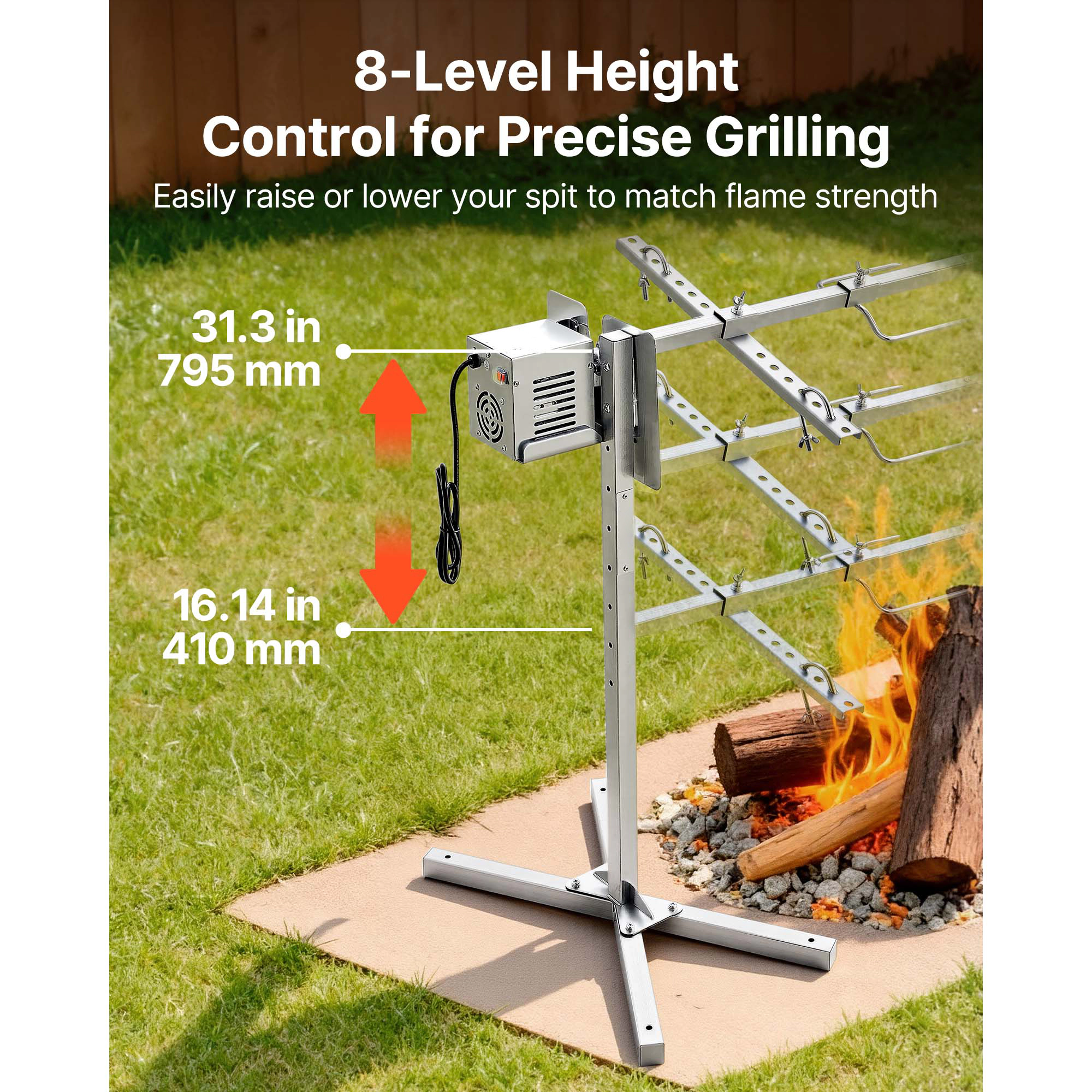 HONGGE Rotisserie Grill, AC120V 8 Level Height Electric Rotisserie Grill Kit