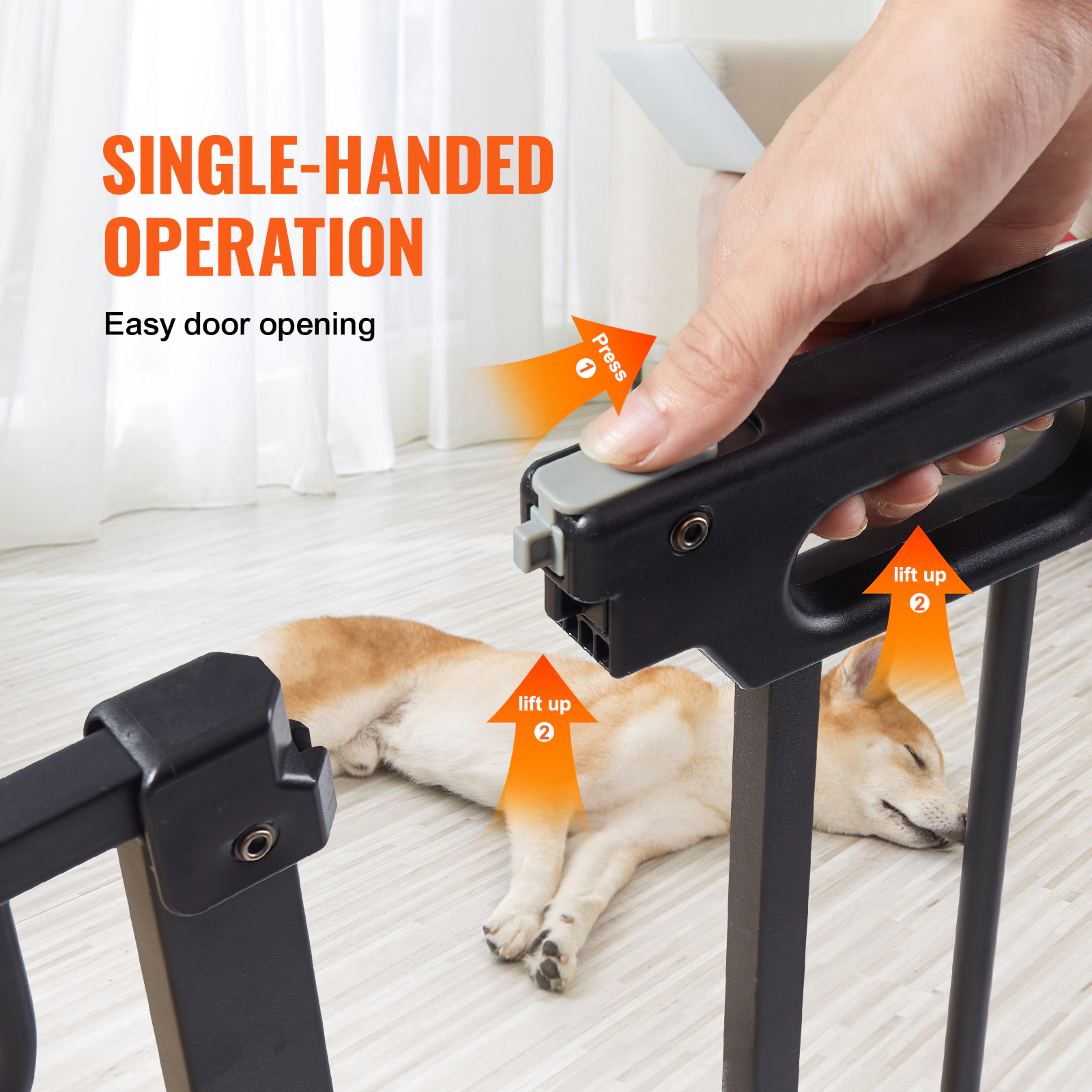 HONGGE Baby Gate for Stairs Adjustable Width Dog Gate No Bottom Bar One-Handed Operation Easy Drilling Installation