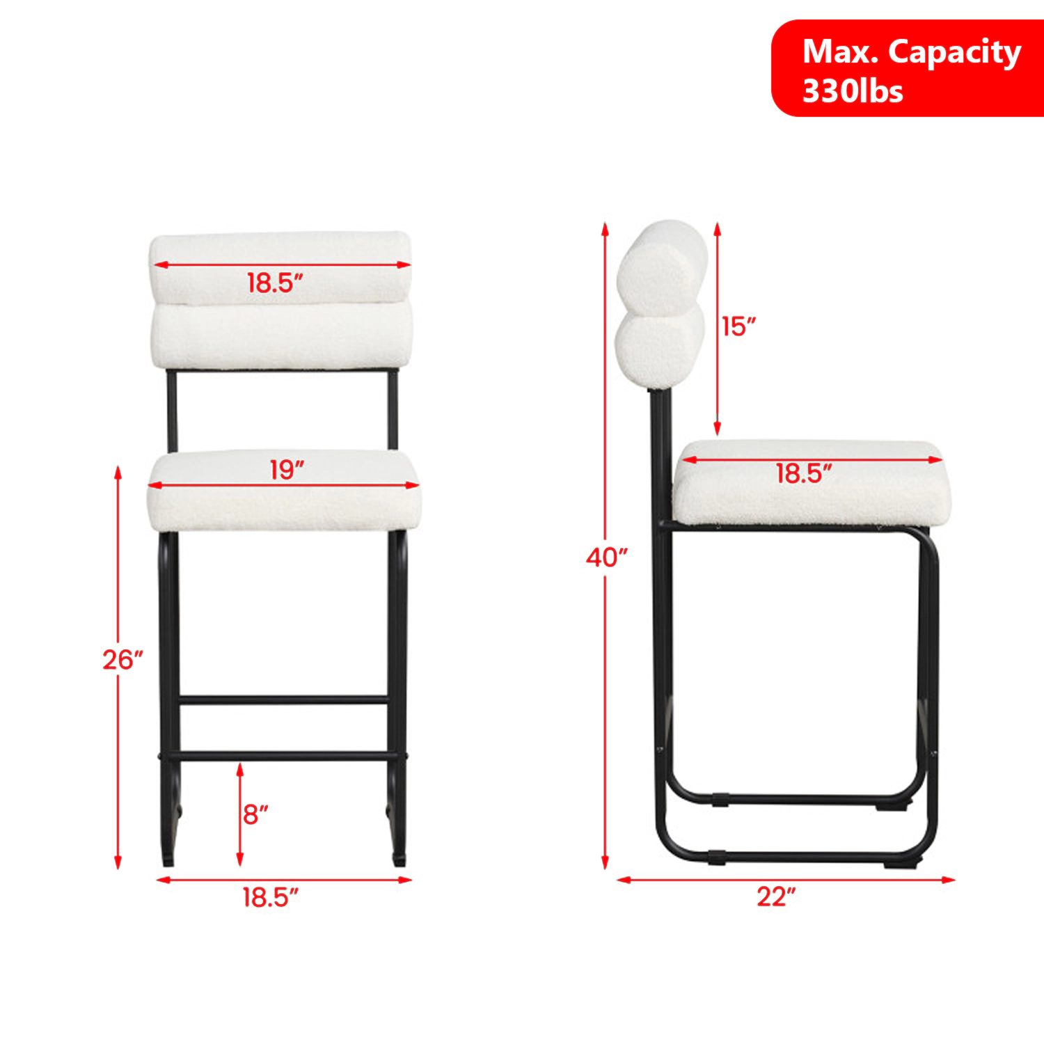 Hivvago 26-Inch Metal Frame Counter Chairs with Footrest for Kitchen or Bar Area - Set of 2